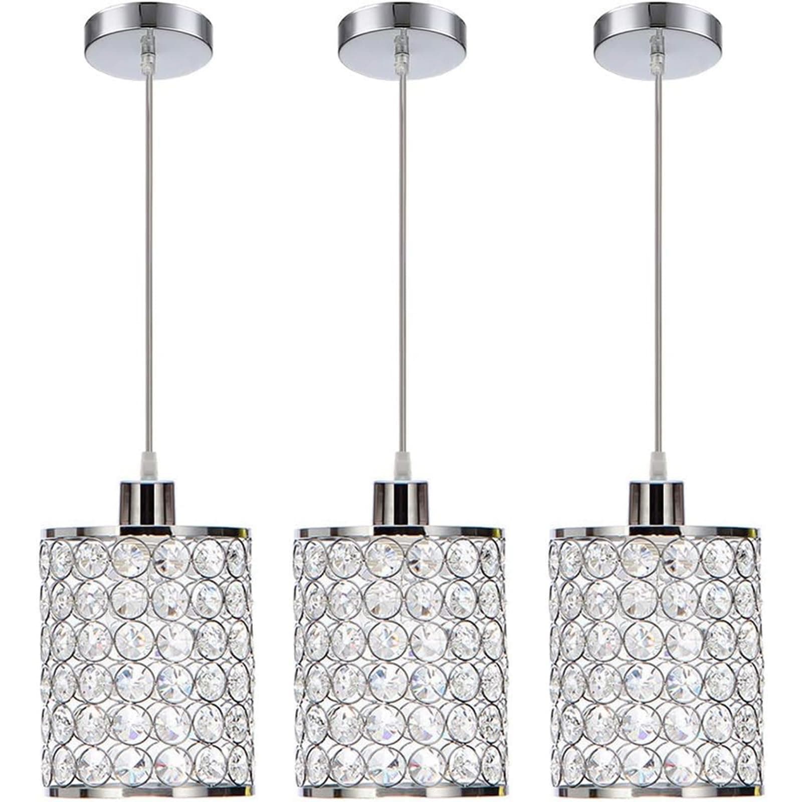 3 Pack Crystal Pendant Light, Modern Chrome Kitchen Island Pendant Lighting,Cord Adjustable Bar Ceiling Hanging Lights for Kitchen Dining Room Bedroom Bar