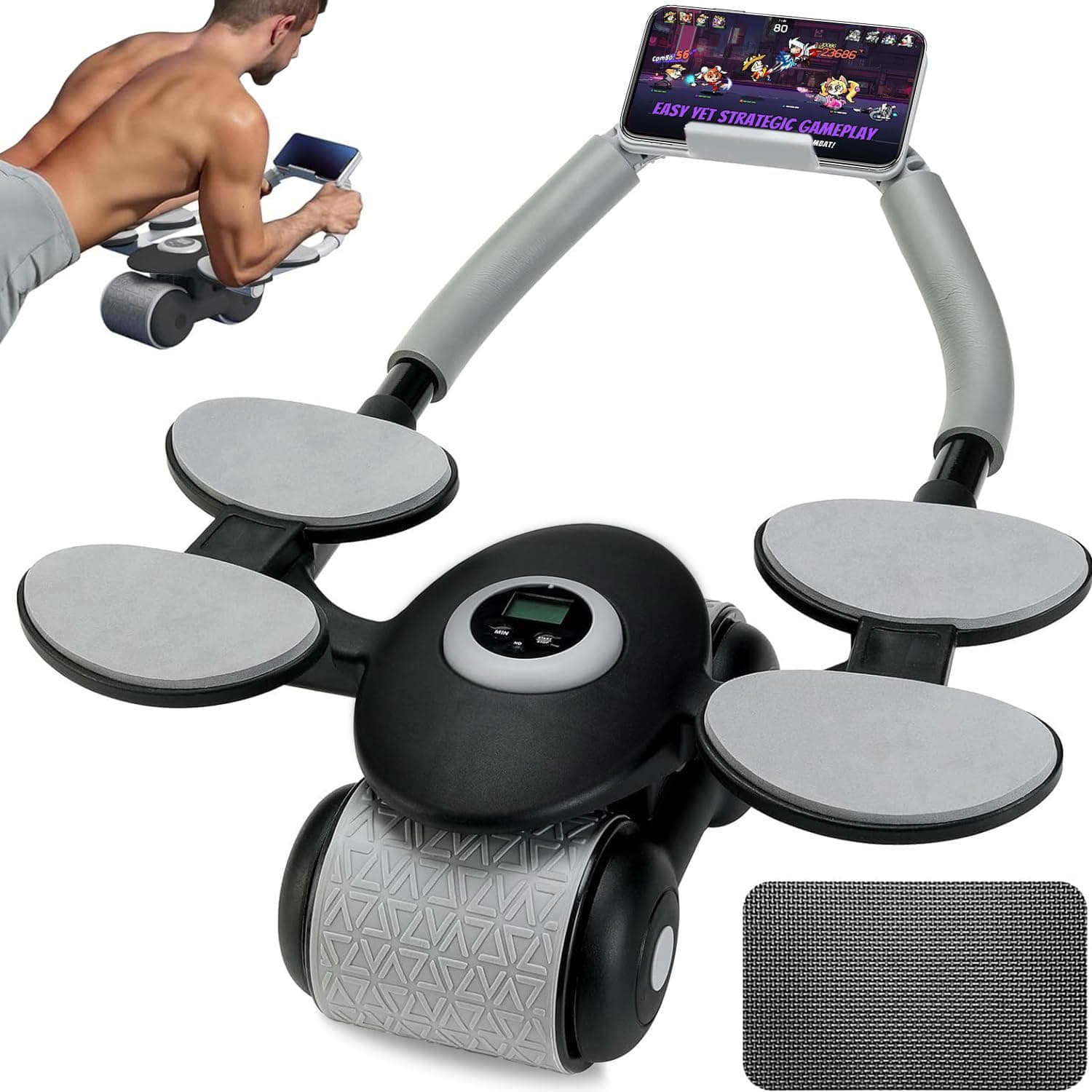 SPNOR Ab Roller Wheel With Automatic Rebound, 4 Elbow Supports, Timer, Abdominal Exercise Roller for Core Trainer, Plank