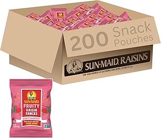 Sun-Maid Sour Strawberry Fruity Raisin Snacks - (200 Pack) 1.33 oz Pouches - Sour Strawberry Raisins - Dried Fruit Snack for Lunches and Snacks