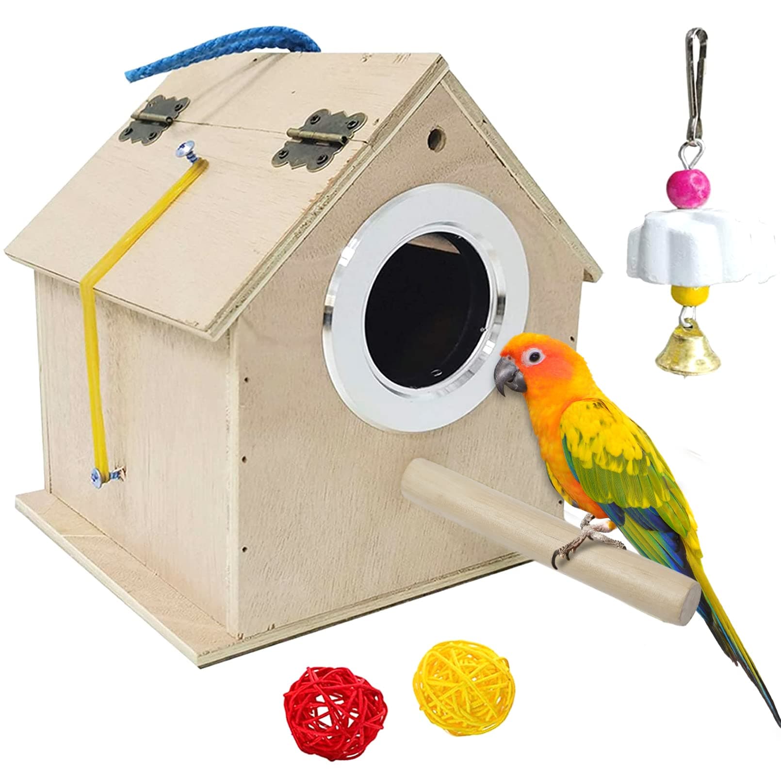 Hamiledyi Bird Nesting Box, Parakeet Breeding Box Wood Parrot Nesting House Cockatiel Mating Aviary Cage Box for Parakeet Budgie Conure Lovebirds