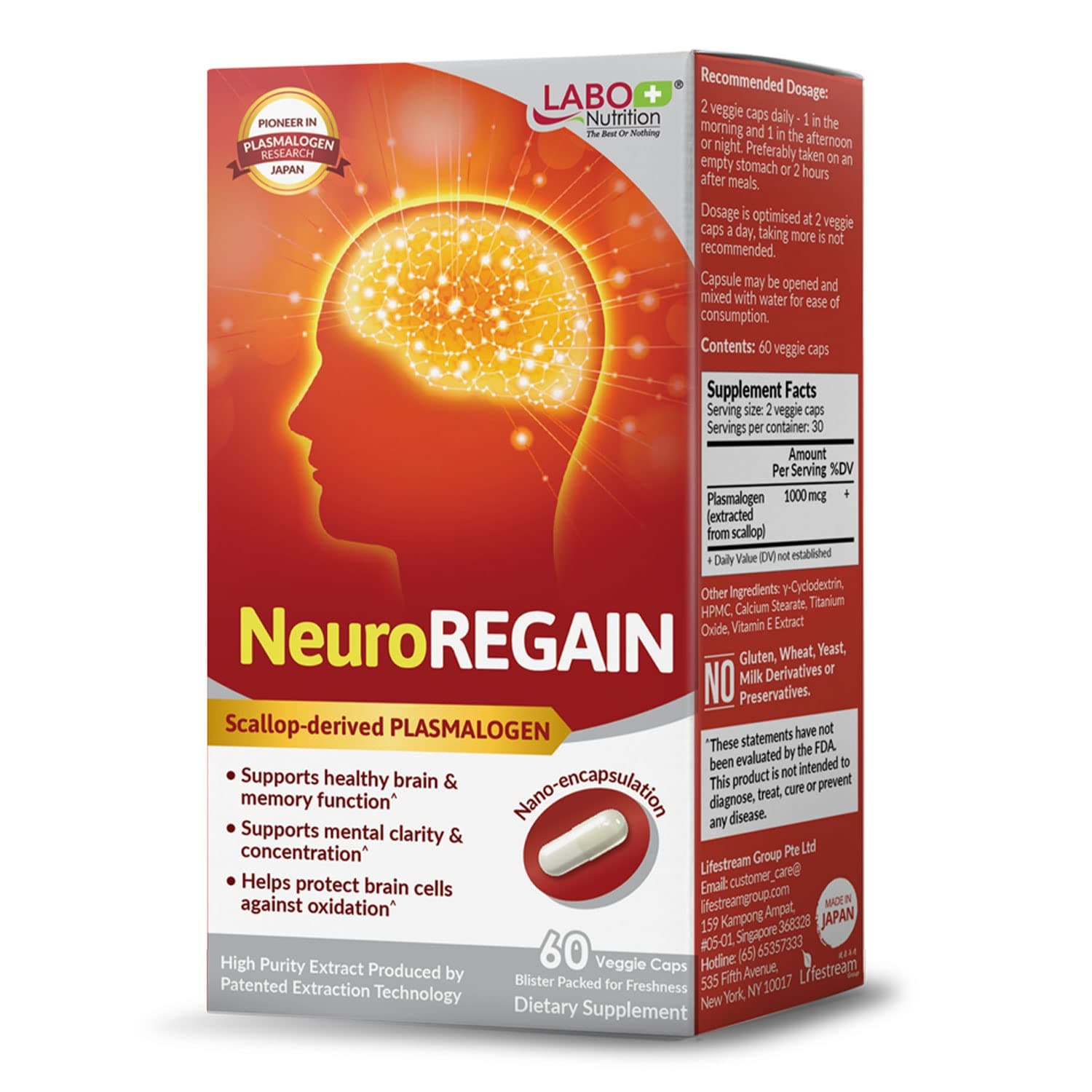 – LABO Nutrition NeuroREGAIN - Scallop-derived PLASMALOGEN for Memory, Alertness, Learning, Concentration and Other Cognitive Functions – Suitable for Seniors, Adult Men & Women