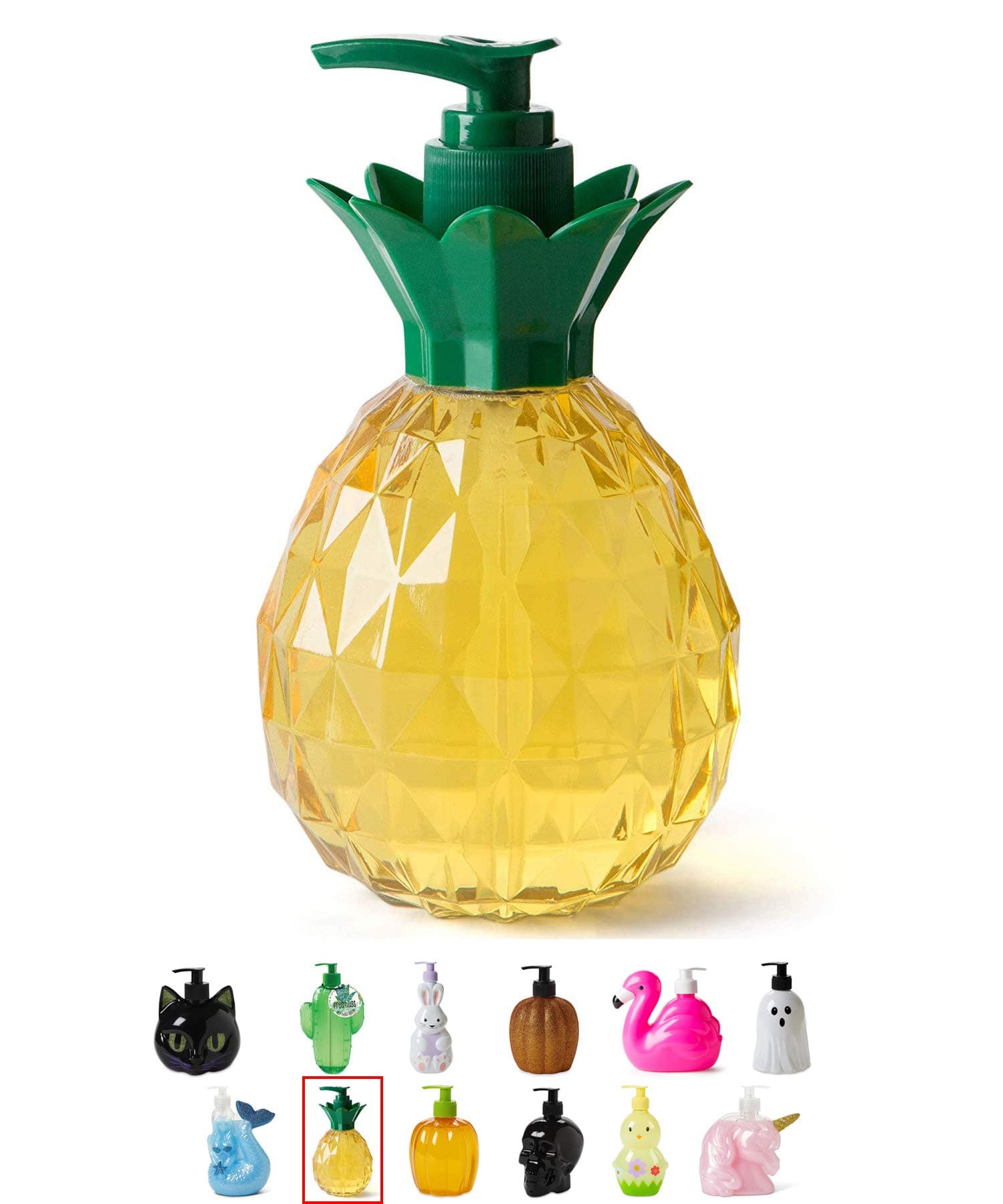 Pineapple Decor Hand Soap Dispenser: Tri-Coastal Design Pineapple Shaped Bottle with Ocean Scented Liquid Soap - Decorative Hand Pump Refillable Soap Dispensers for Kitchen and Bathroom - 11.8 ounces