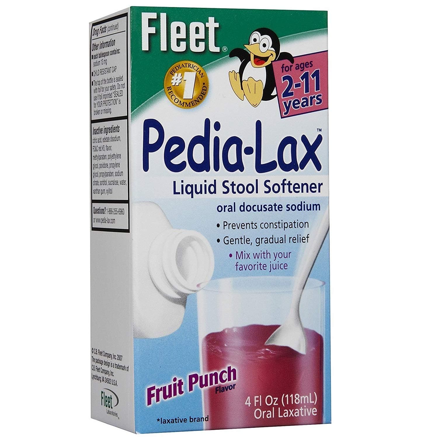 Fleet Pedia-Lax Liquid Stool Softener - 4 oz, Pack of 4