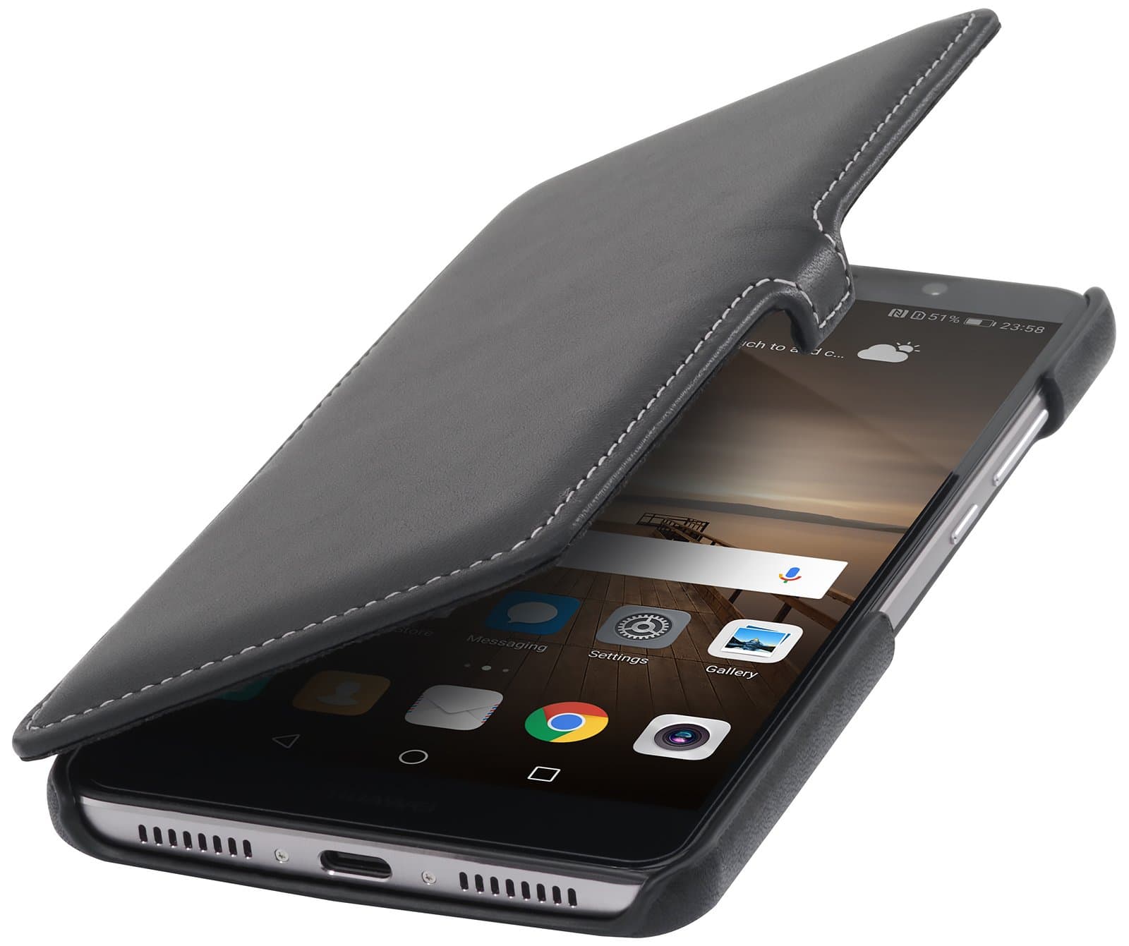 StilGut Huawei Mate 9 Case, Book Type Genuine Leather Case for Huawei Mate 9 with Clasp, Black Nappa