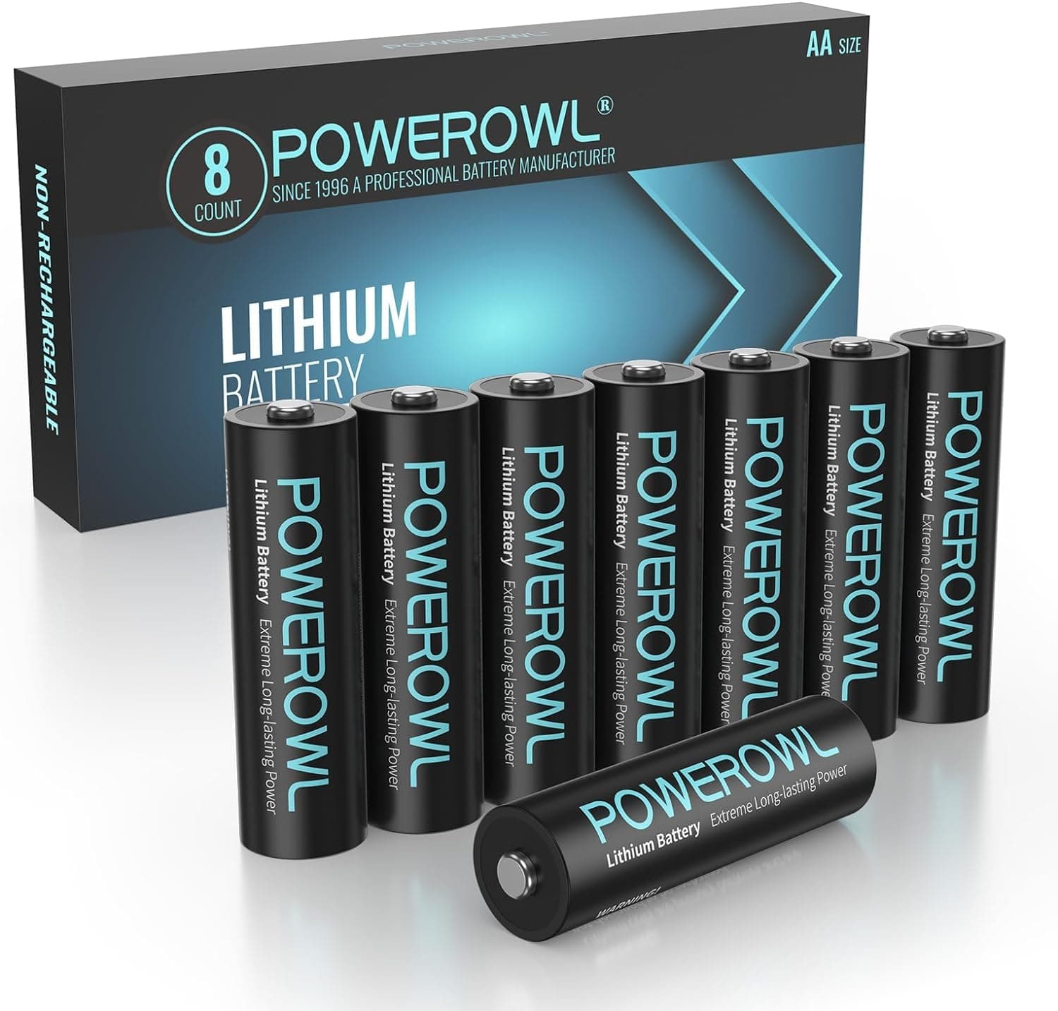 POWEROWL AA Lithium Batteries, 1.5V Double A Battery for Camera, Flashlight, Toy, Solar Light, Remote Control - 8 Pack【Non-Rechargeable】
