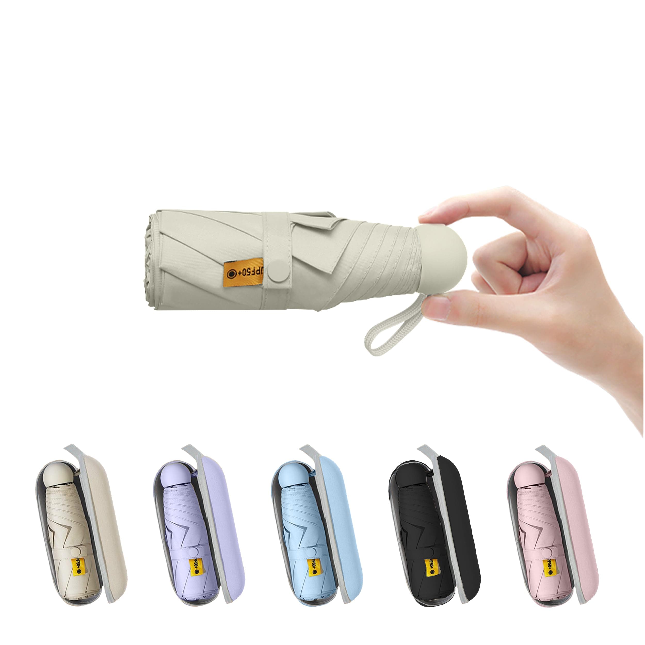 Travel Essentials Mini Umbrella for Purse With Case Small Compact UV Sun Protection Lightweight Tiny Pocket Manual Open Close Umbrella for Women Kids and Men Fit Purse Backpack