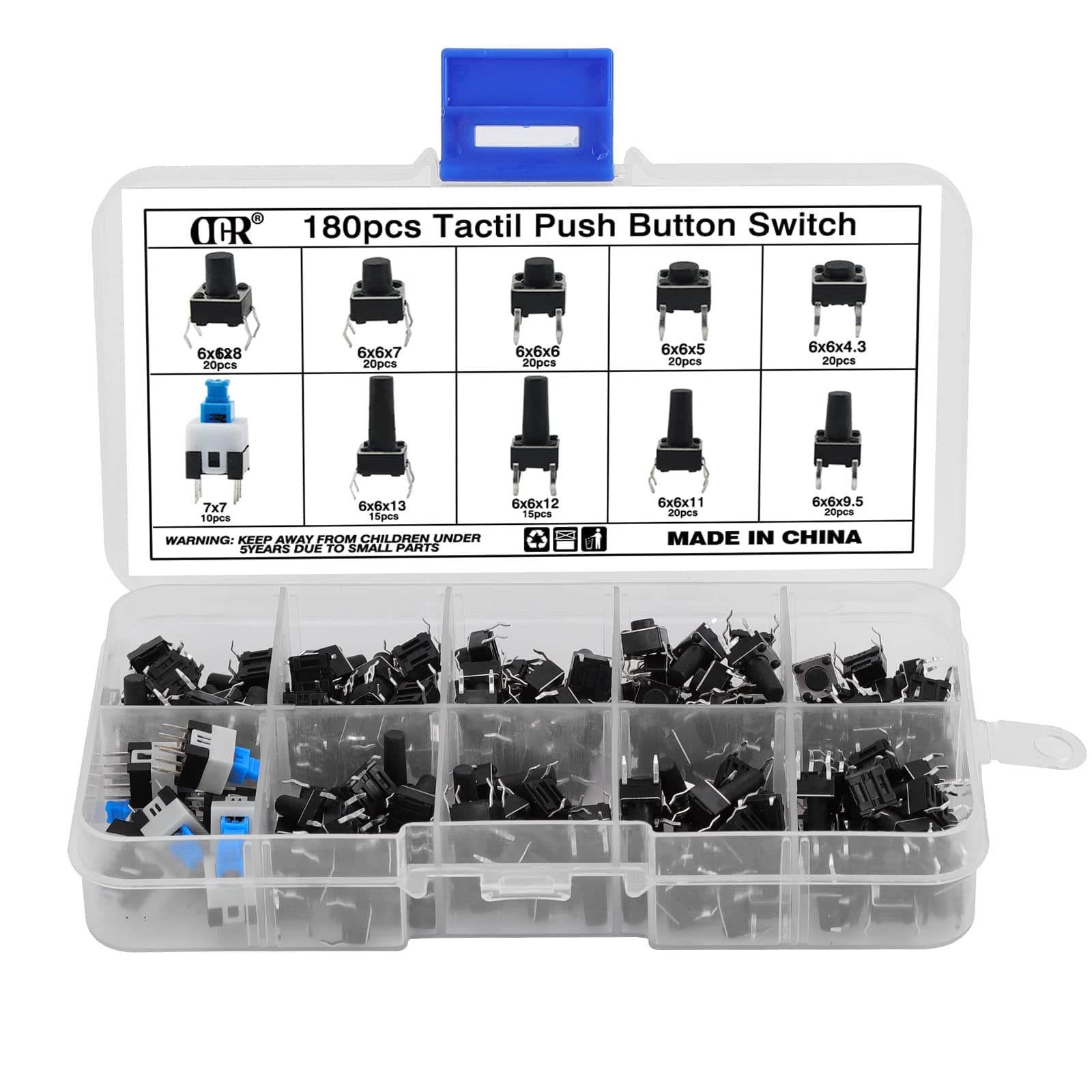 OCR Tactile Push Button Switch Micro Momentary Tact Assortment Kit (6x6 Push Button Switch 180pcs)
