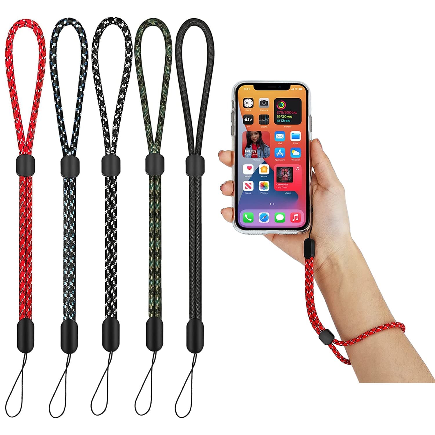 Multipurpose Hand Wrist Strap Lanyard 5 Pcs Adjustable Nylon Wristlet Straps Keychain String for Cell Phone Case Holder Compatible with Cellphone, Keys, Cameras & ID, USB Flash Drives