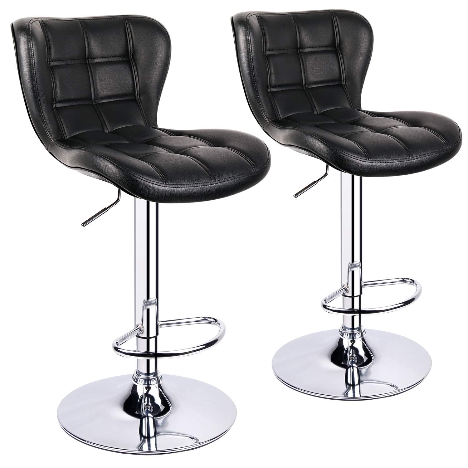 Leopard Shell Back Adjustable Bar Stools - Swivel Bar Stool with Double Stitching, Set of 2, Black