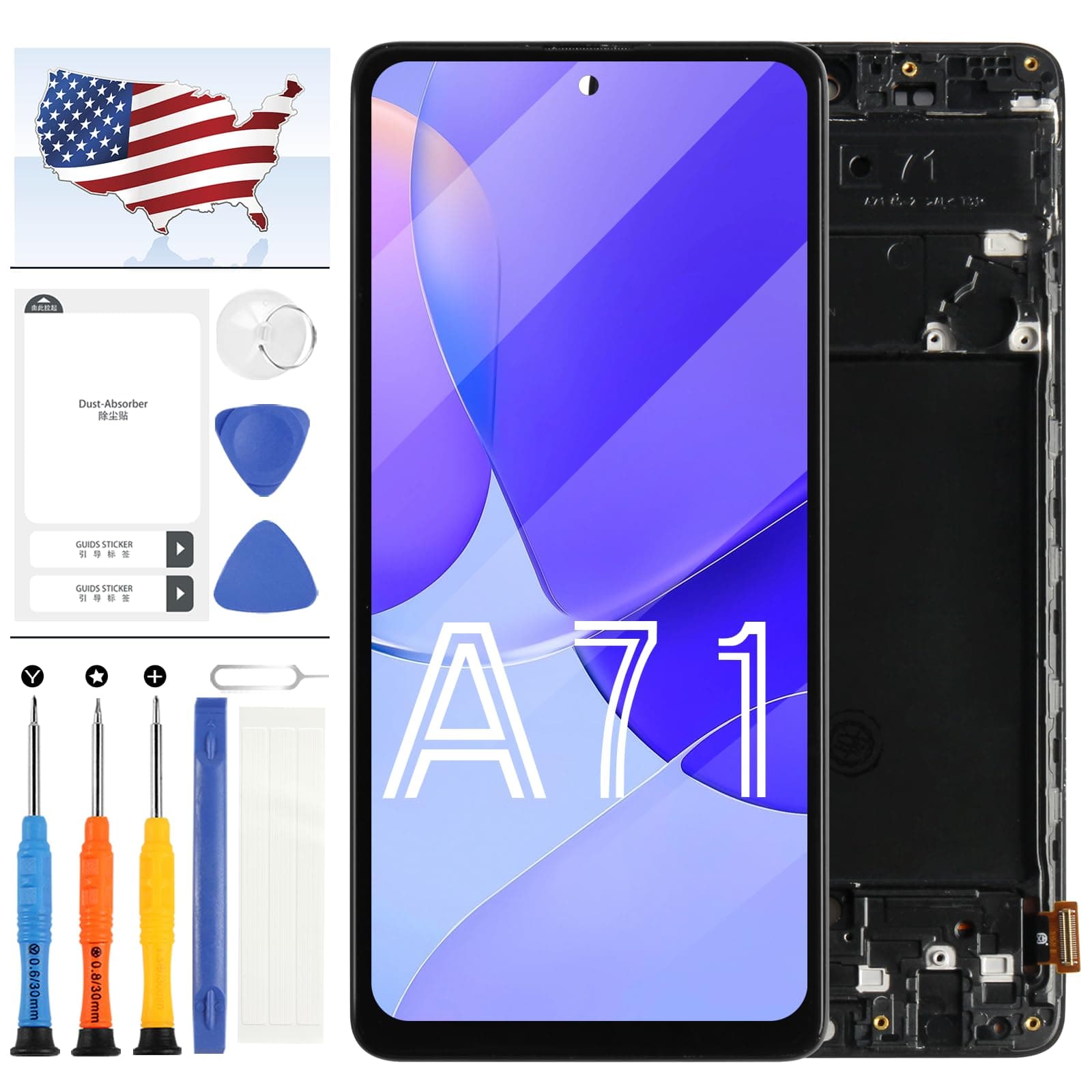 OLED Screen Replacement for Samsung Galaxy A71 4G A715 SM-A715F A715F/DS A715W A715X LCD Display Touch Screen Digitizer Full Assembly Repair Kit - Black with Frame - Small Size