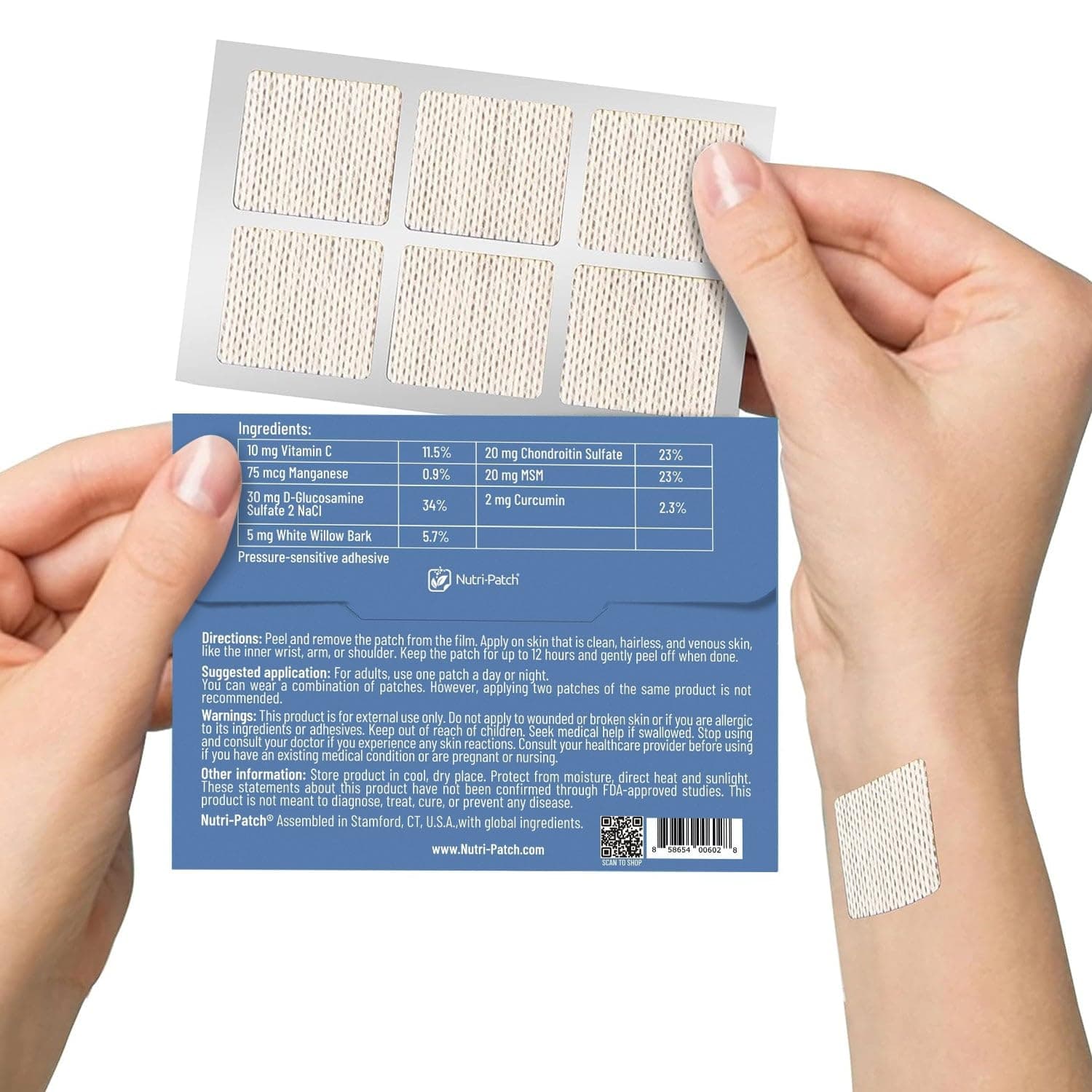 NUTRI-PATCH Joint & Inflamm Topical Patch,Infused with MSM,Turmeric,Glucosamine,White Willowbark,and Other Wellness Ingredients.Designed to give You a Boost (30/Pack)