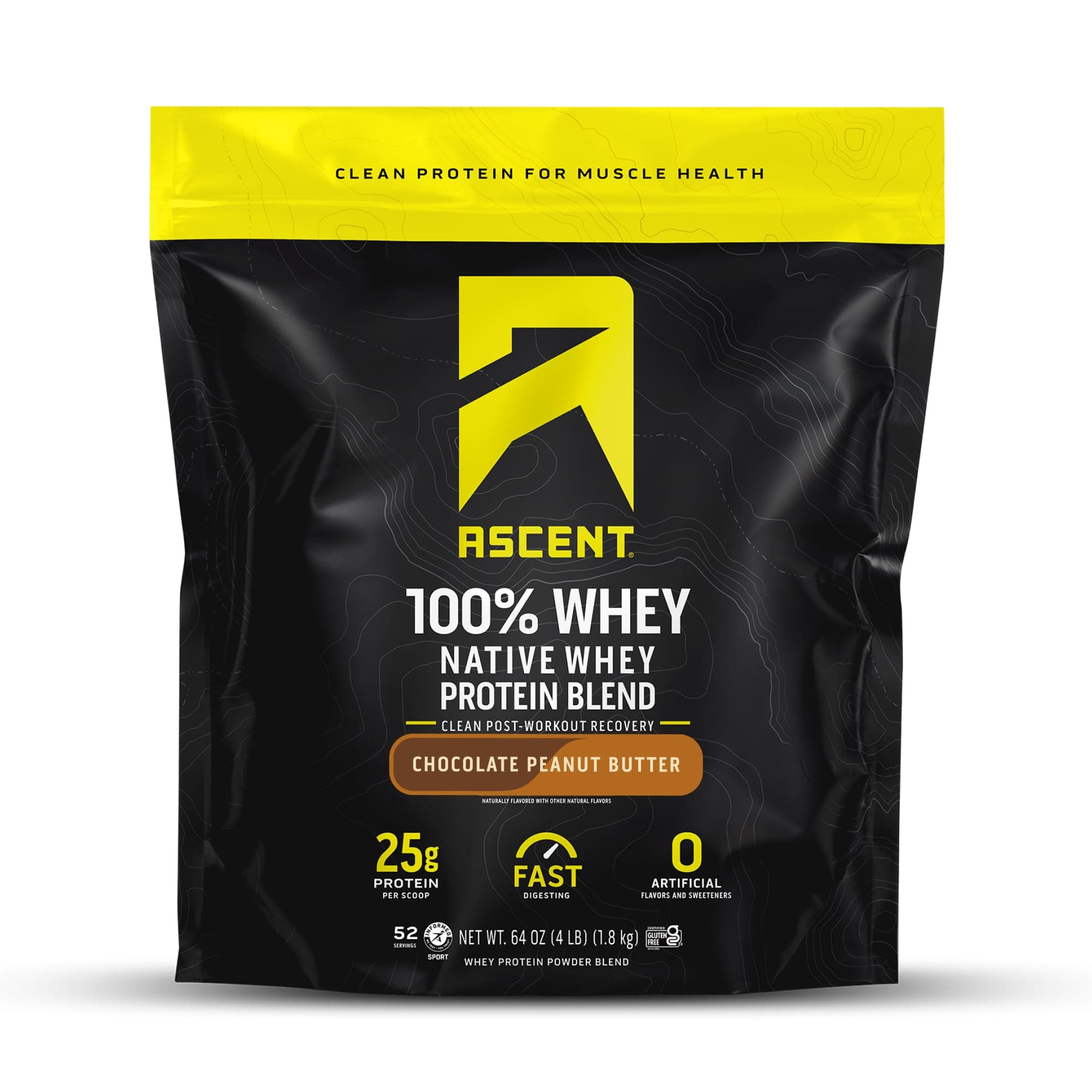 100% Whey Protein Powder - Post Workout Whey Protein Isolate, Zero Artificial Flavors & Sweeteners, Gluten Free, 5.5g BCAA, 2.6g Leucine, Essential Amino Acids, Chocolate Peanut Butter 4 lb