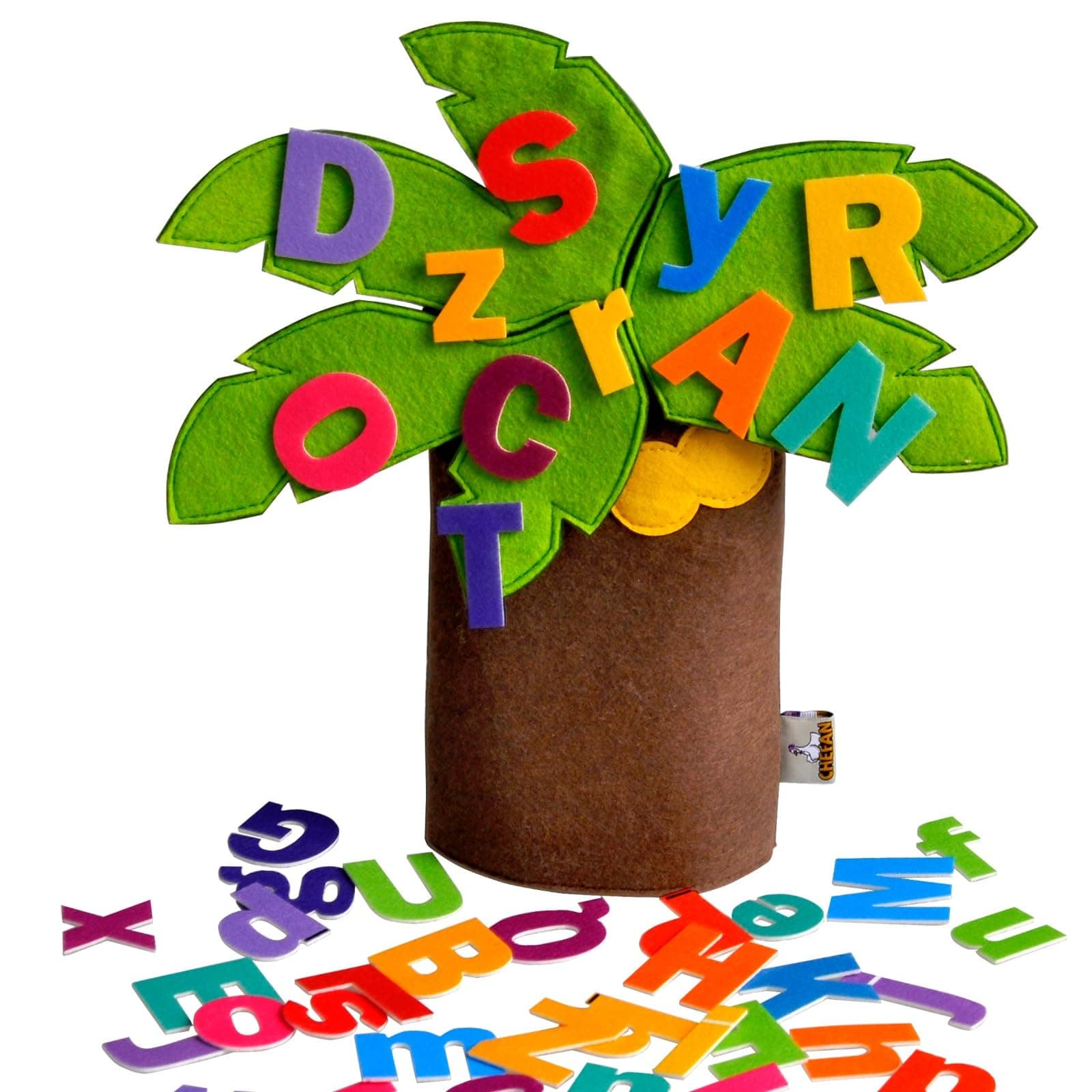 CHEFAN Felt Letter Tree Freestanding Coconut Tree Alphabet Game Set Props from The Childhood Favorite Book for Early Education