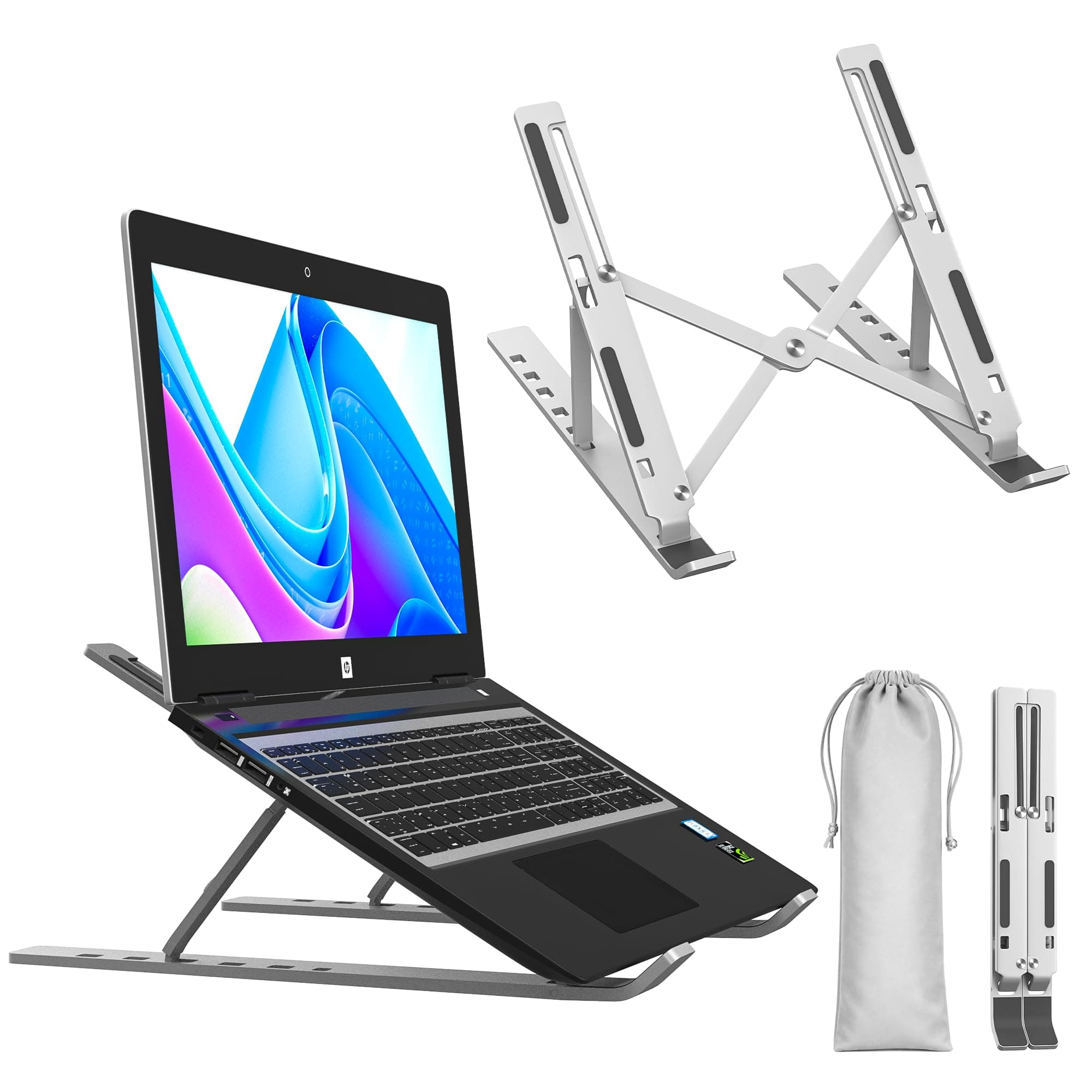 Tygot 6 Angles Adjustable Aluminum Ergonomic Foldable Portable Tabletop Laptop/Desktop Riser Stand Holder Compatible for MacBook, HP, Dell, Lenovo & All Other Notebook (Grey)