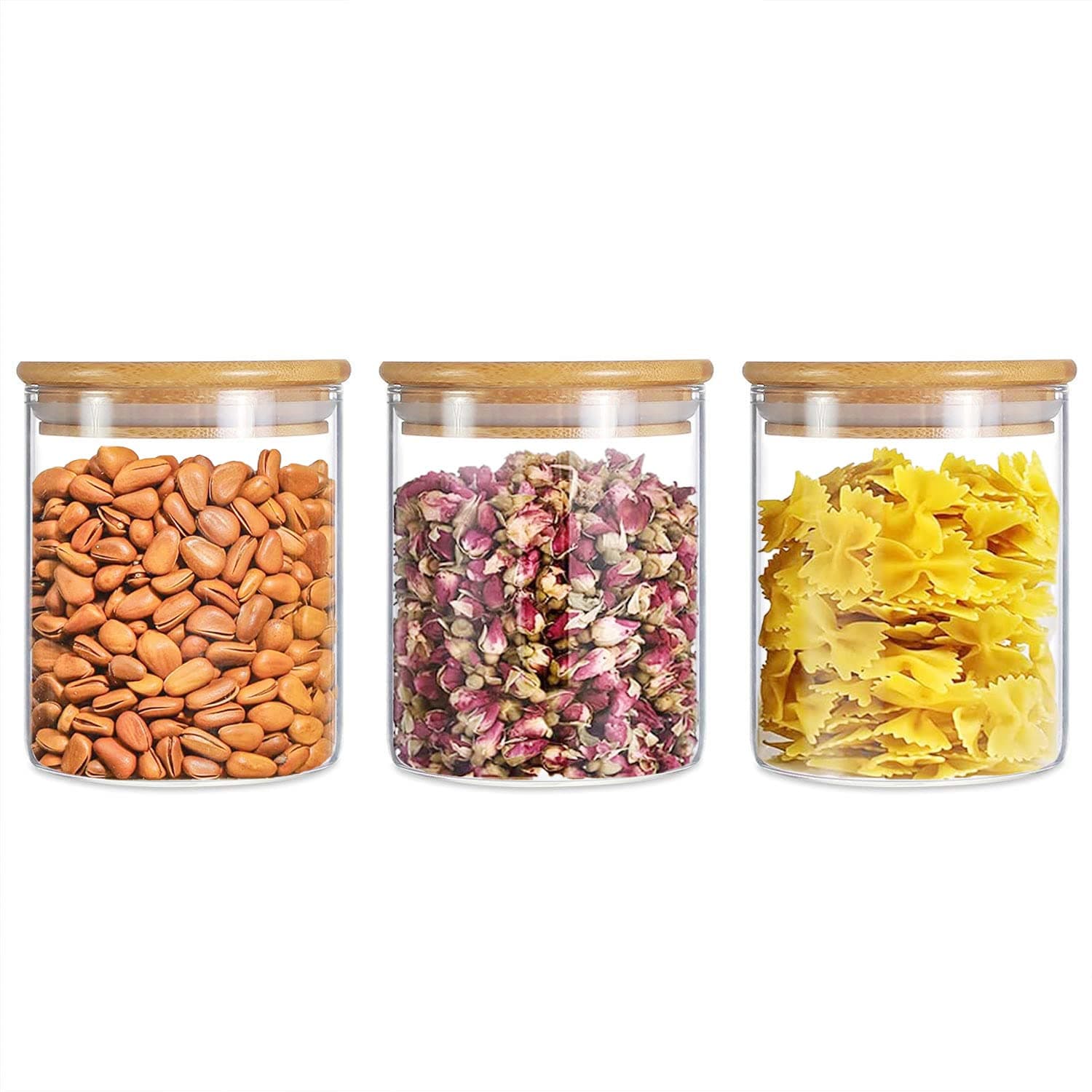 – TAPIT Glass Food Storage Containers Set,Spice Jar Set,3 Piece Glass Jar with Bamboo Airtight Lids and Labels, Mini Clear Food Storage Containers for Pantry for Tea, Herbs, Sugarâ€¦ (3PC, 700ml)