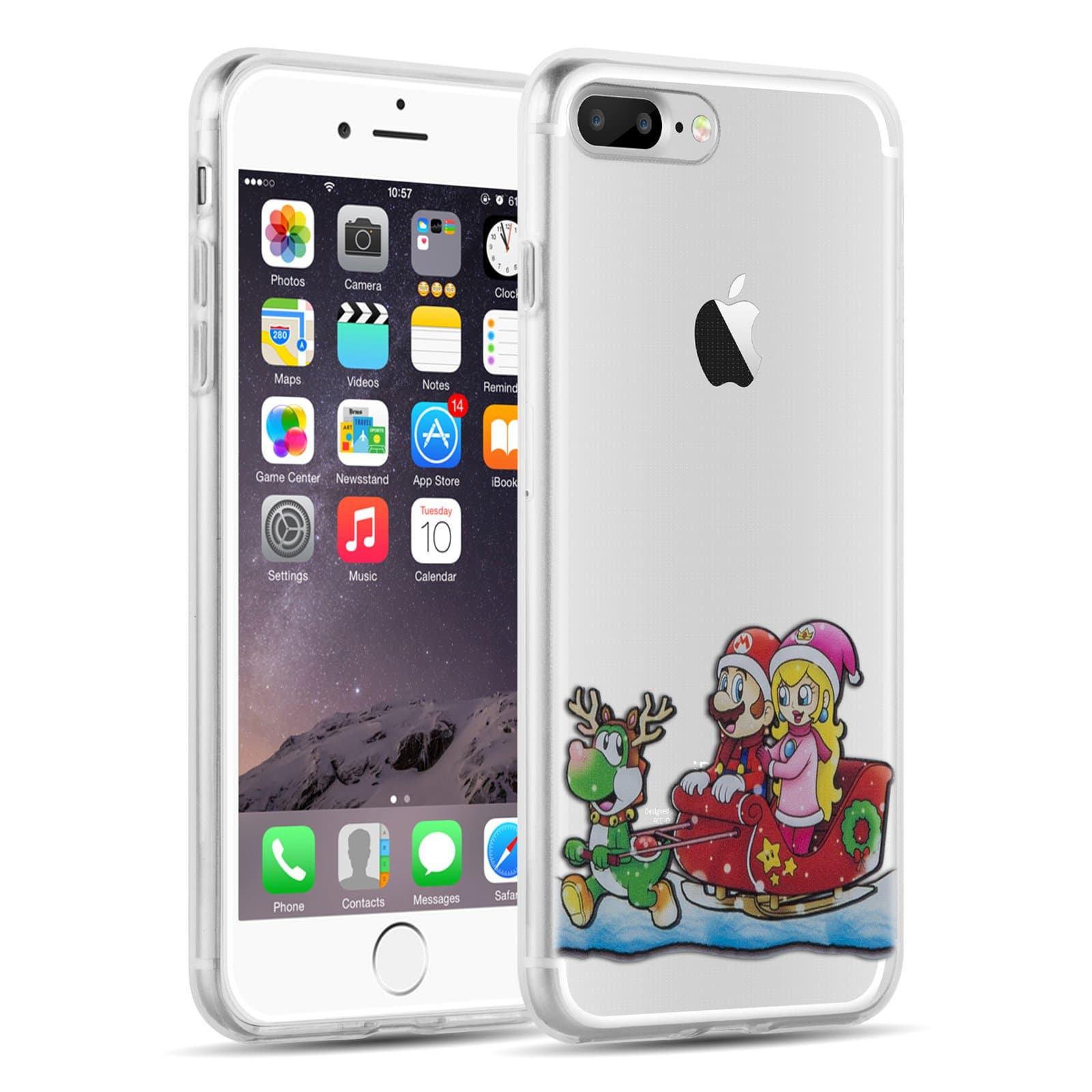 iPhone 8 Plus, iPhone 7 Plus Case - Invisible Gel Sketch Clear Design Back Cover, Mario Sleigh Wireless Phone Accessory