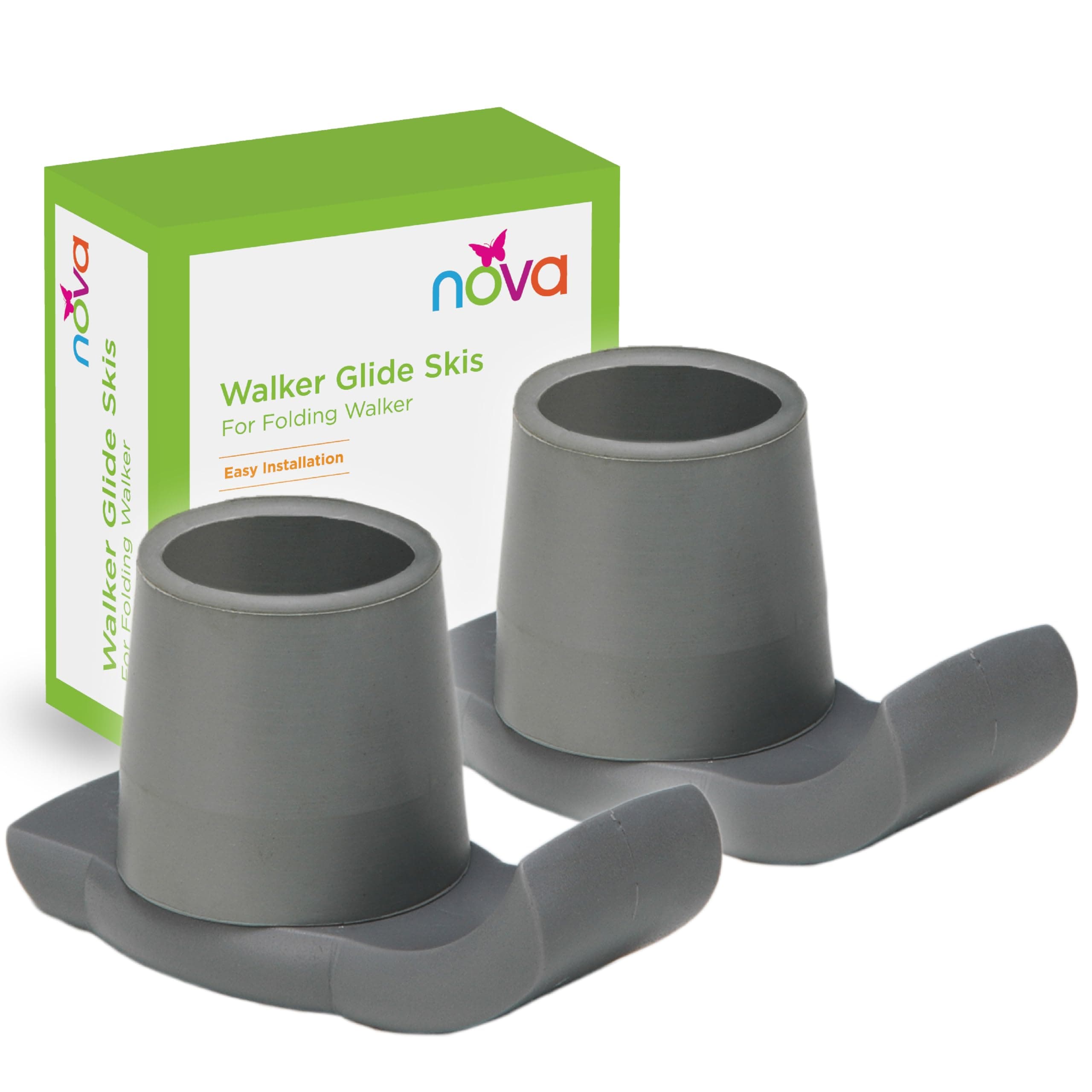 NOVA Walker Skis Glides for Folding Walkers 2 Skis, Universal Walker Accessories, Tennis Ball Replacement, Durable Easy-Glide Mobility Aid, One Pair (2 Skis), Gray