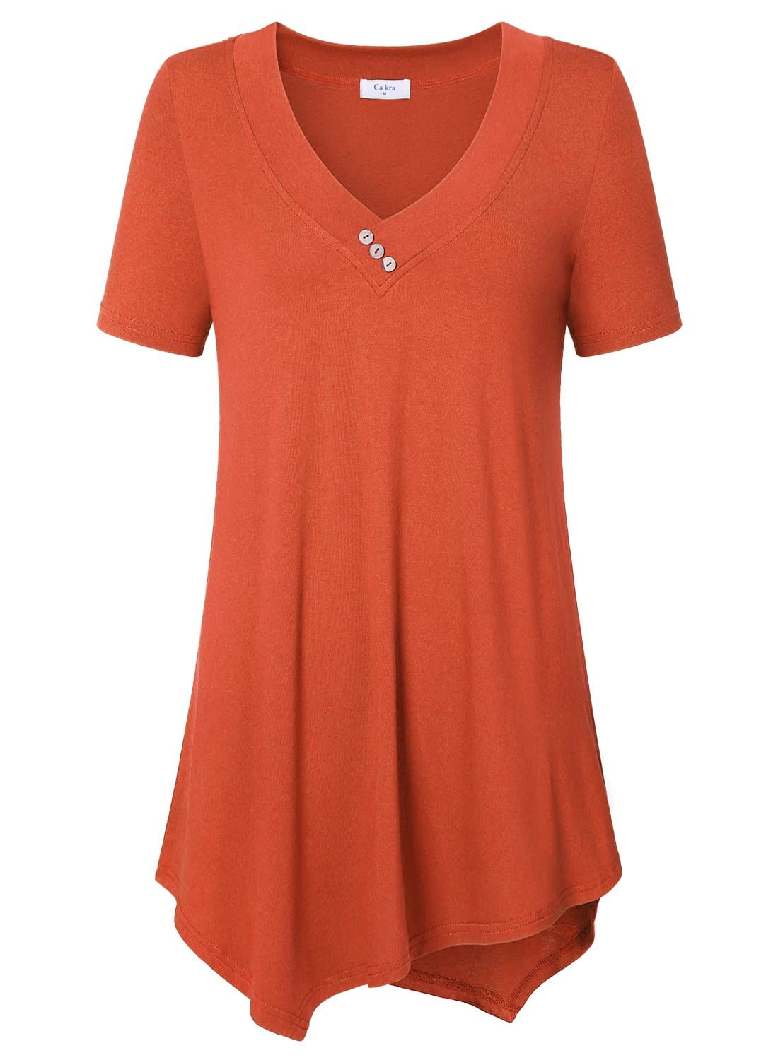 Summer Womens Tops, Ca Kra Women's Solid Lightweight Suppersoft Jersey Short Sleeve V-Neck Blouses Shirts, Orange L
