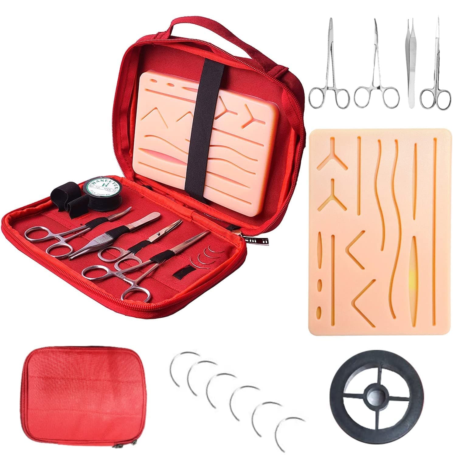Suturing practice kit Large silicone Surgical Suture Kit for students - Surgery practice kit suture set with surgical suture pad - Suturing kit Advanced 2023 model Surgical kit suture practice pad