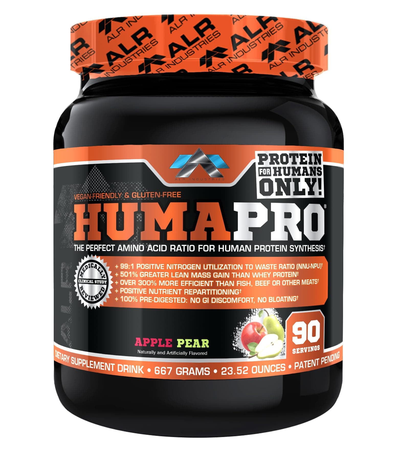 Humapro | Amino Acids Protein Matrix for Humans | 99% Utilization for Lean Muscle | Vegan, Gluten Free | 667g / 90 Servings (Apple Pear)