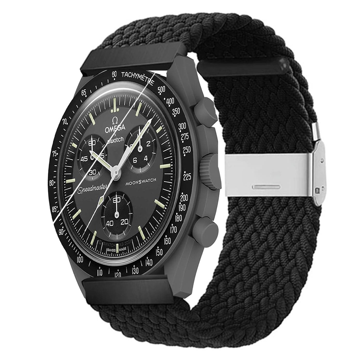 Band Compatible with Moonswatch, Stretchy Sport Solo Loop Strap Elastic Nylon Braided Women Men Strap Bracelet Wristband Replacement Compatible with Omega X Swatch Moonswatch Speedmaster with