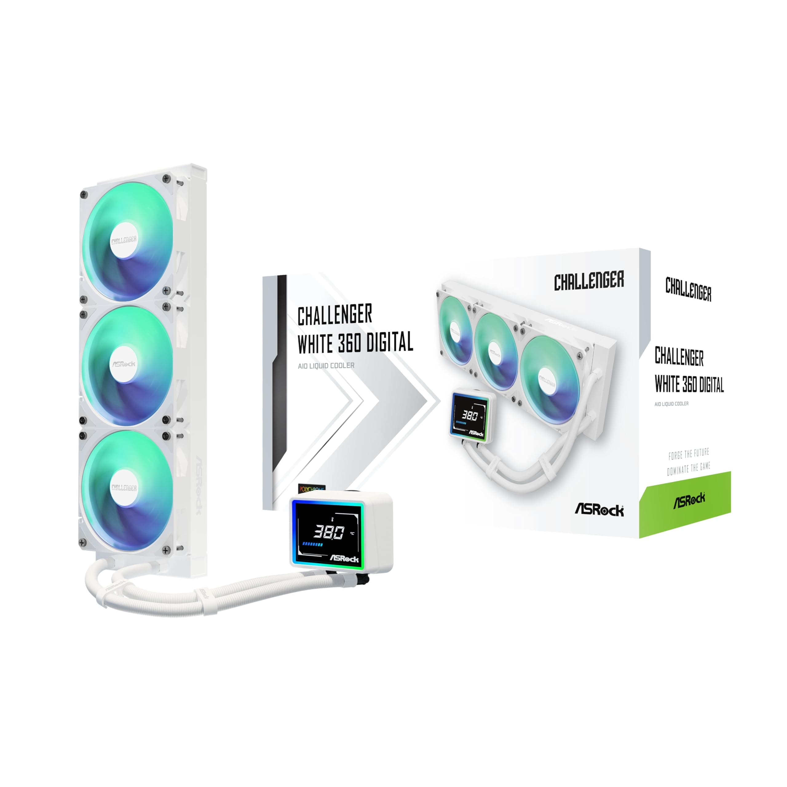ASRock Challenger White 360 Digital All-in-One Liquid CPU Cooler, 3-Inch Smart Display, 360mm Radiator, 3-Phase Pump, ARGB, 6-Year Warranty