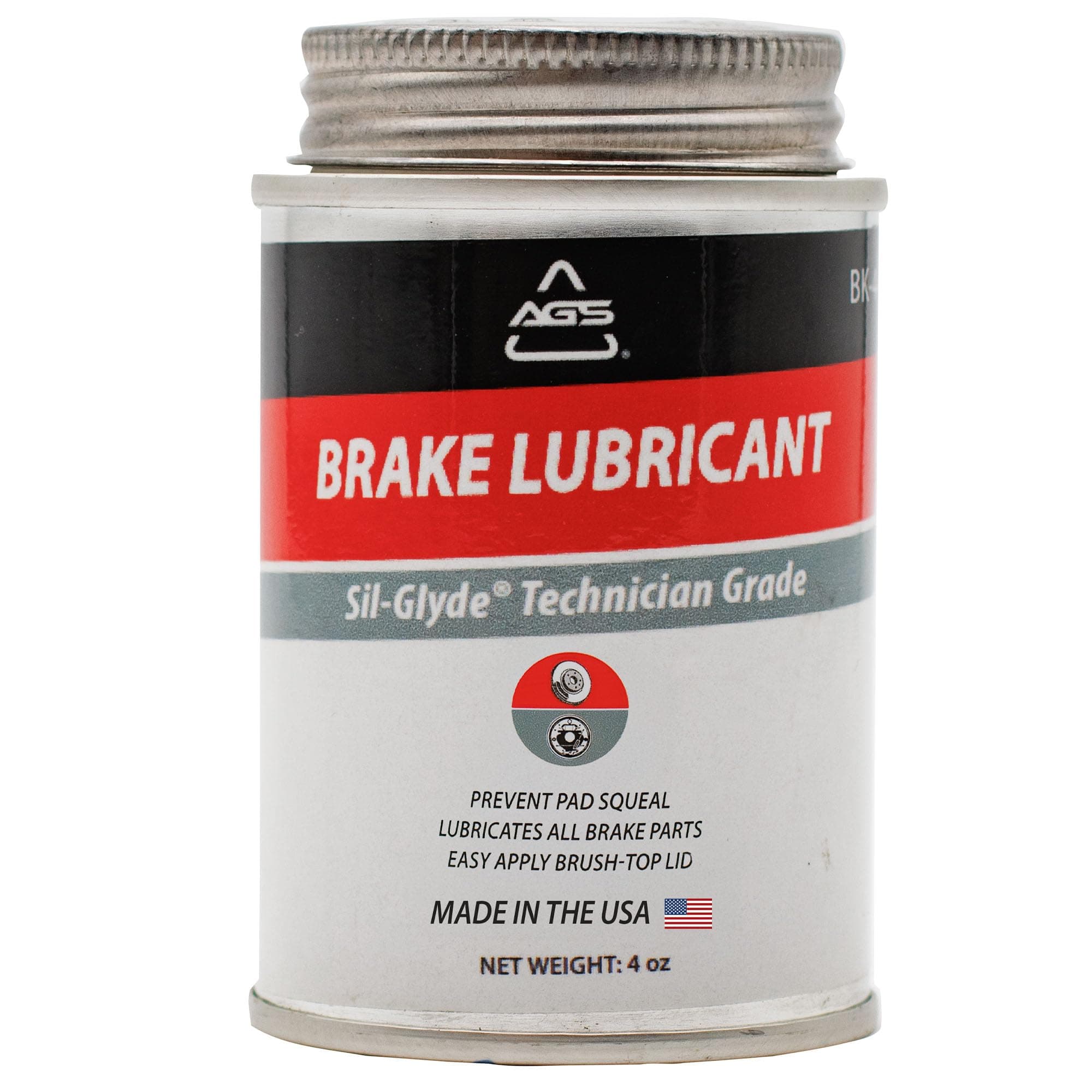 AGS 4 oz Brush Top Can Silicone Based Brake Assembly Lubricant for Eliminating Disc Brake Squeal - Moisture Proof, Heat Resistant, Rust and Corrosion Protector