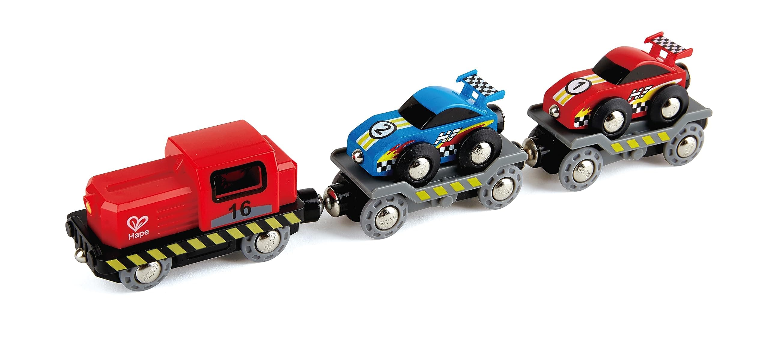 Race Car Transporter | Six-Piece Wooden Toy Train Car Transport Set for Kids