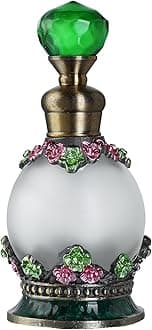 YU FENG 15ml Fancy Retro Round Empty Perfume Bottle Antique Small Flower Embelished Refillable Fragrance Containers(Green)
