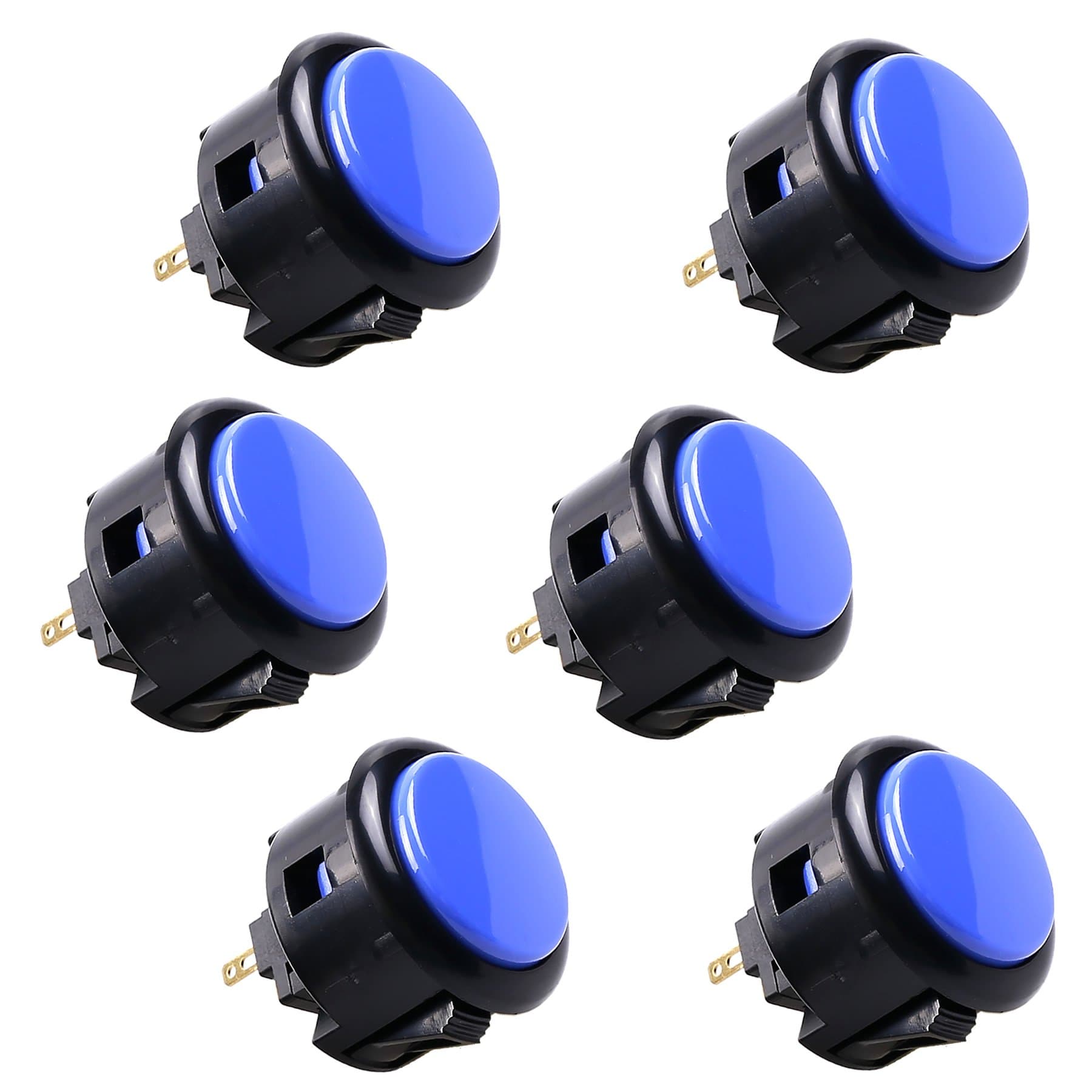 6 pcs OBSF-30 Original Push Button 30mm - for Arcade Jamma Video Game & Arcade Joystick Games Console (Black & Blue) S@NWA