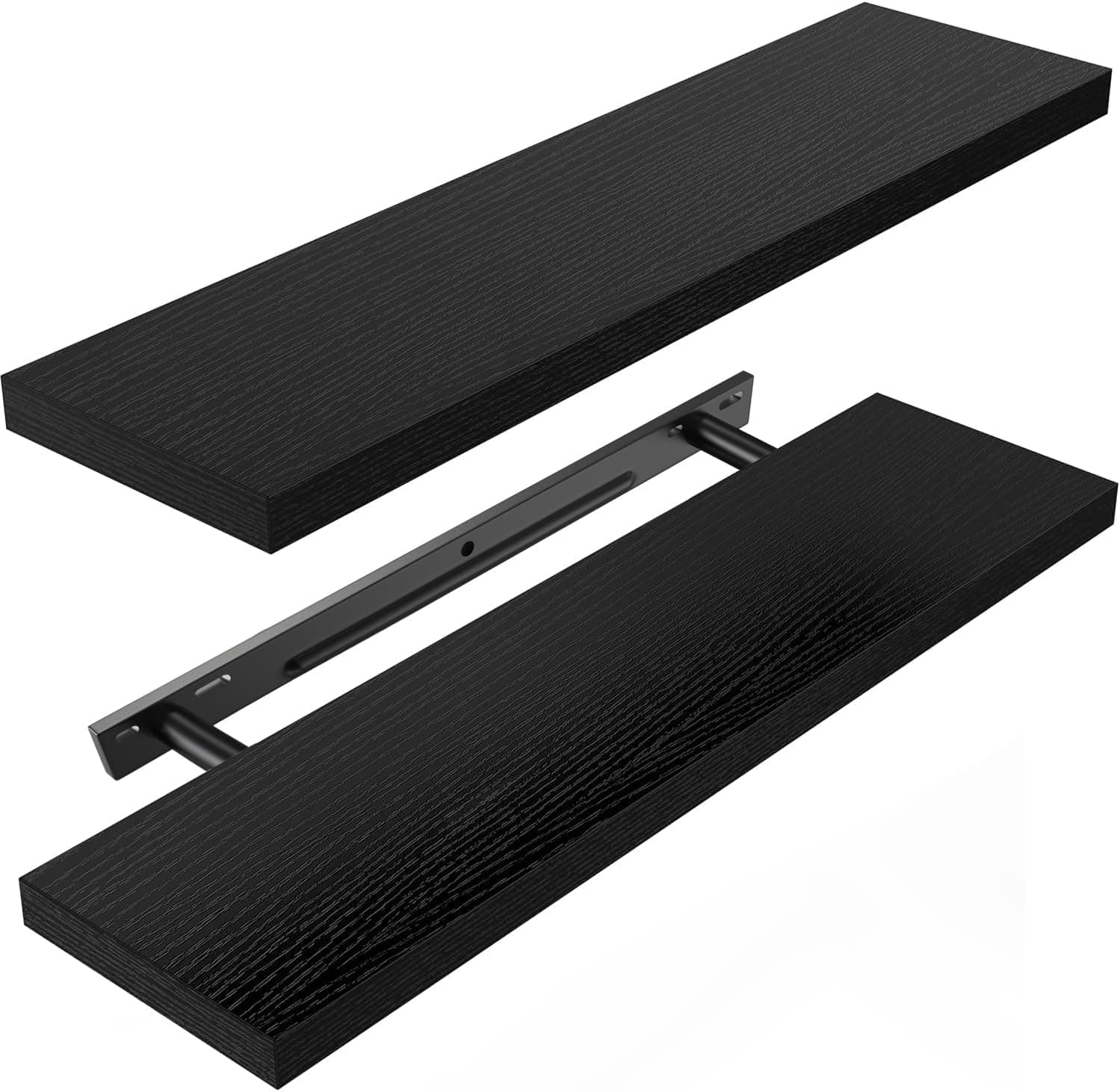 STOREMIC Floating Shelves Black Shelves 60cm, Set of 2 Shelves Easy to Install, Modern Decorative Wall Shelves with Large Storage for Bedroom, Bathroom, Home Office, Living Room
