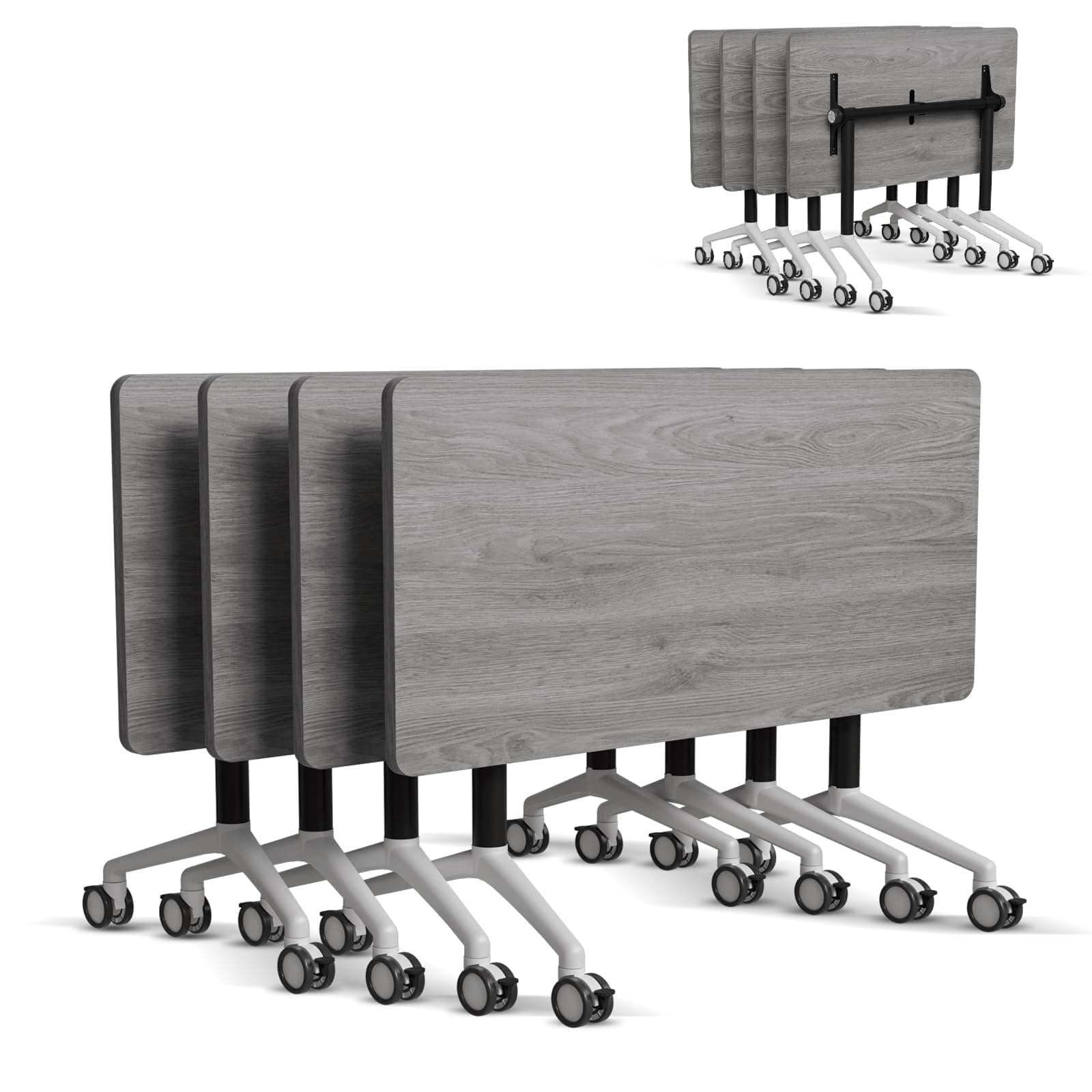 6-8 Person Conference Table Folding Conference Table for Office,Training, Seminar,Schools Modern Wood Conference Meeting Room Table Large Rectangular Conference Room Tables (6, Grey, 47in)