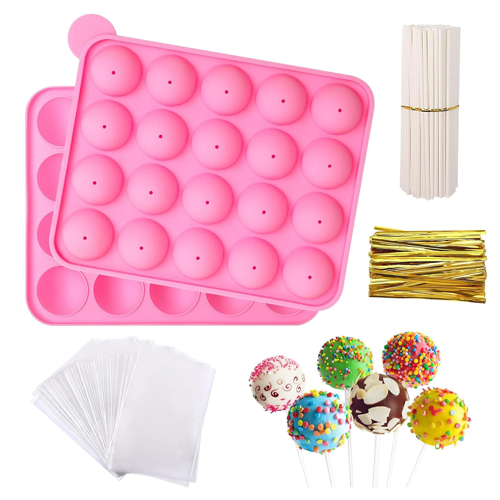 Cake Pop Maker Kit, Lollipop Chocolate Making Kit Including 20-Hole Silicone Mold, 15-Hole Display Stand and Measuring Cup, etc, Great for Making Cake Pop and Chocolate