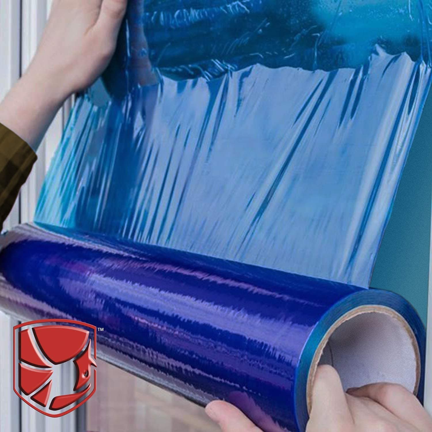 10 Rolls (1 Case, 14.97/Roll) 6”x 200' Blue Protective Window Film for Window Glass W/Free Utility Knife, Window Shield Adhesive Film, Polyethylene Film, 45-Day UVI, Scratch Prevention