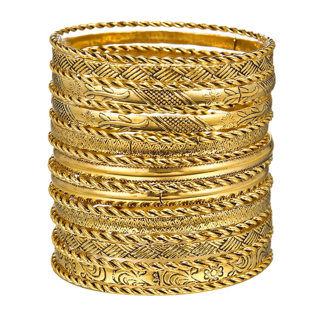 RINTOLER 16Pcs Gold Bangle Bracelets for Women - Multi Layer Stackable Textured Bracelets Boho Jewelrys Set.