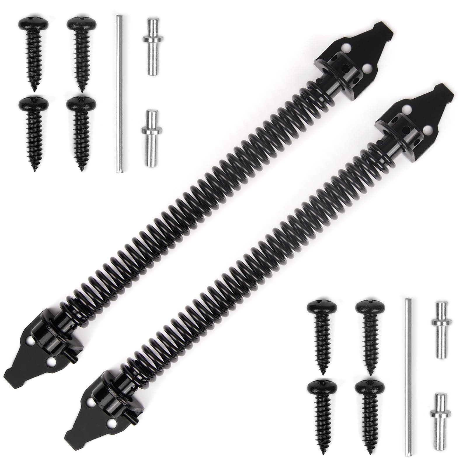 14 Inch Self Closing Metal Spring Gate Closer for Light to Heavy Duty Wooden Gates and Doors - Black (14GSC 2Pack)