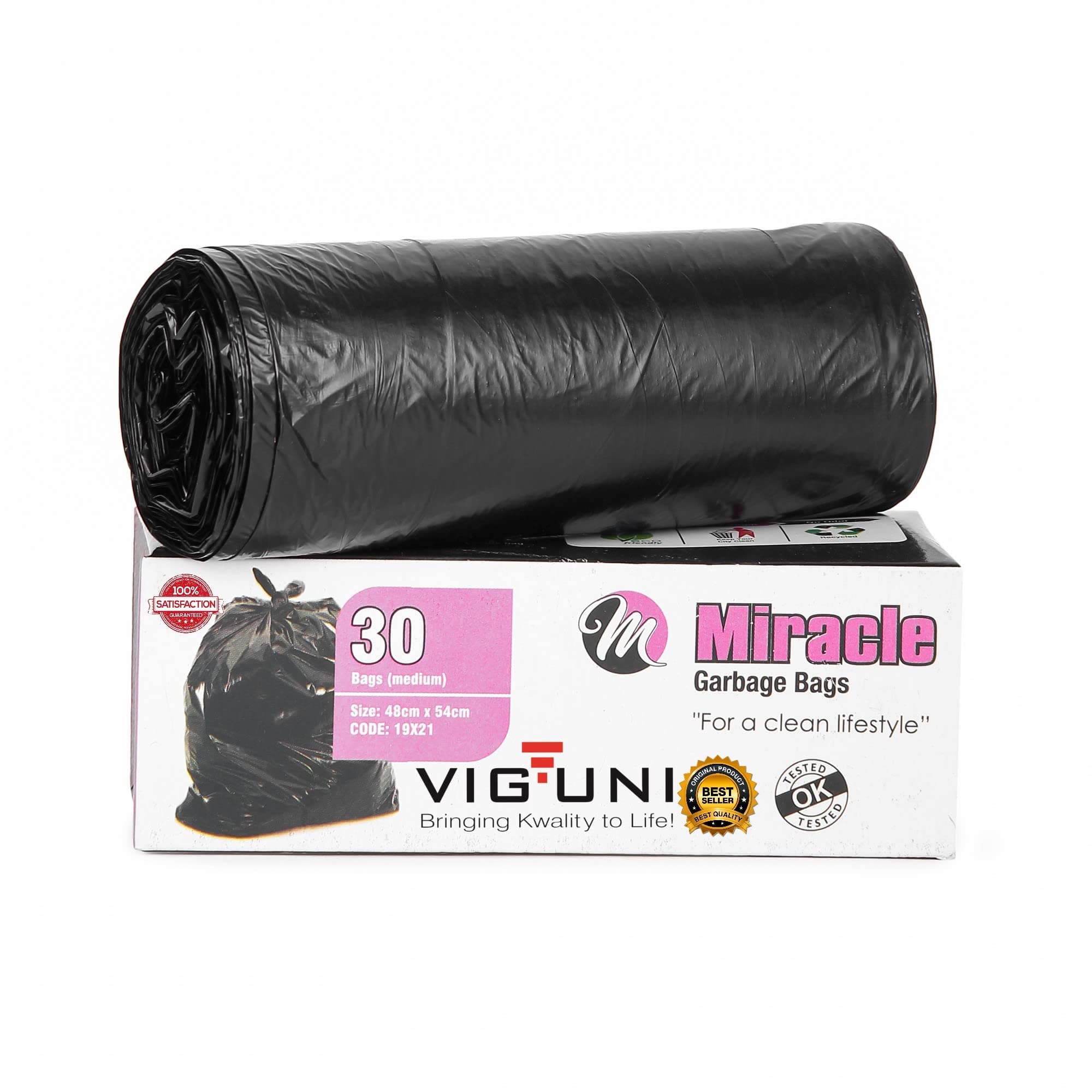 Viguni Garbage Bags Size 19 X 21 CM (Pack of 5 Rolls) - 150 Bags Medium Premium Dustbin Bags, Super Strong, Easy To Tear, Leak Proof For Dry & Wet Waste, High Density Bags