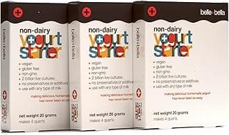 Belle + Bella Non-Dairy Vegan Yogurt Starter - Gluten Free, No Added Sugar, Non GMO - Makes 12 Quarts Vegan Yogurt - 2 Billion Live Cultures - Mix with Any Dairy Free or Dairy Milk - 3 Boxes