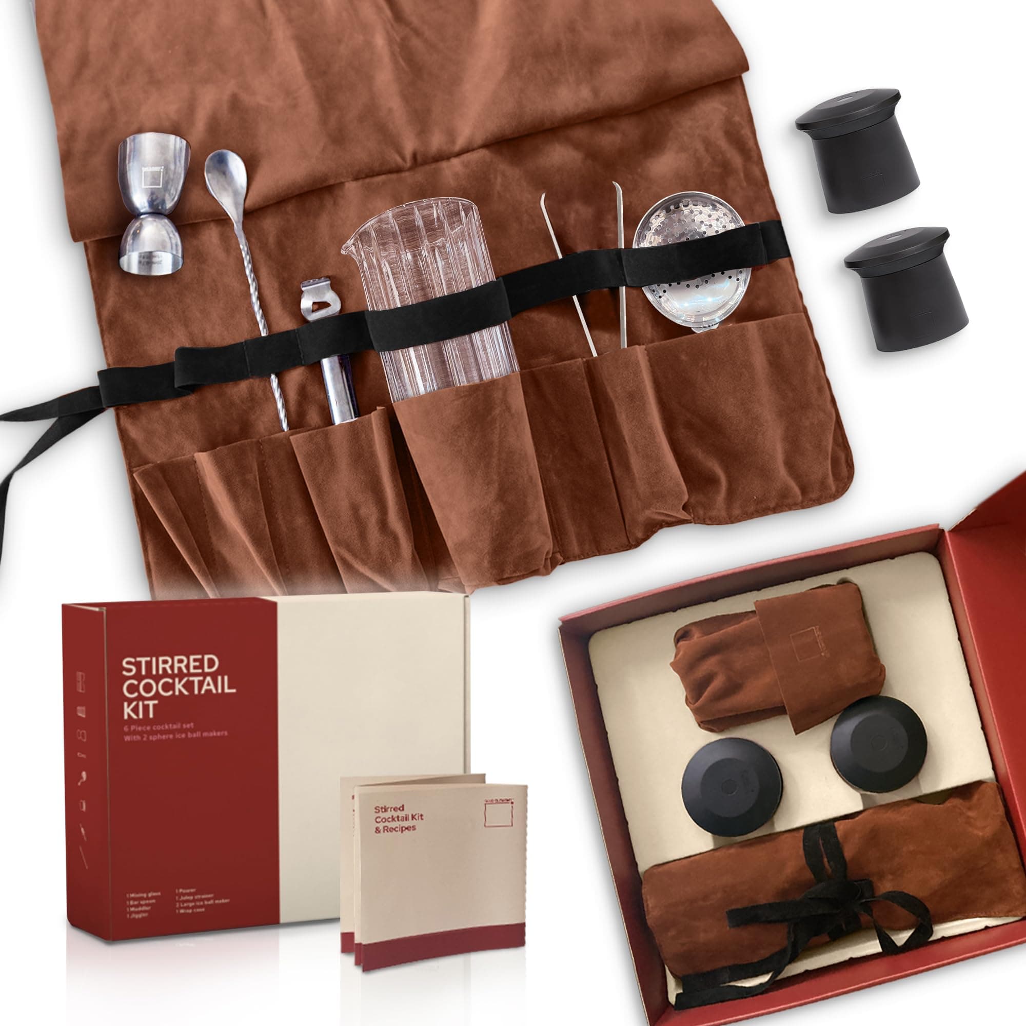 GooD ELEMENT, 8 pieces, cocktail making kit, old fashioned cocktail kit, big ice cube moulds, cocktail mixing glass, cocktail stirrers, home bar accessories, at home cocktail kit, cocktail gift sets