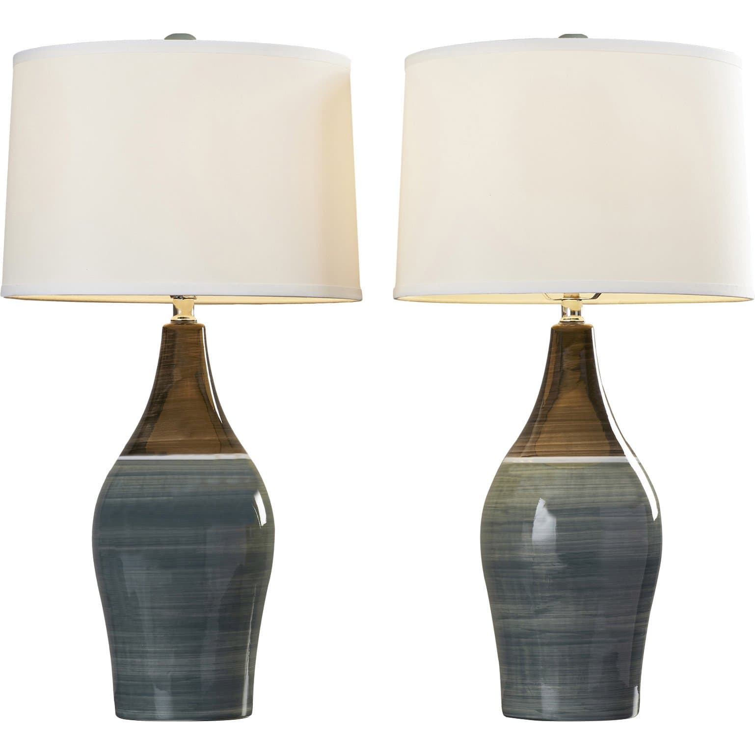 28" Blueish Gray Tone Ceramic Table Lamp with Drum Shade (Set of 2)