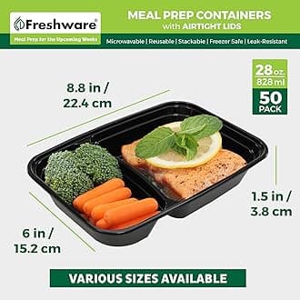Freshware Meal Prep Containers [50 Count ] 2 Compartment with Lids, Food Storage Containers, Bento Box, BPA Free, Stackable, Microwave/Dishwasher/Freezer Safe (32 oz)