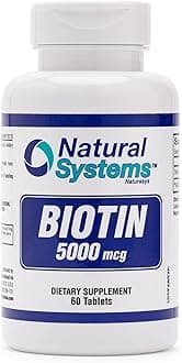 Biotin 60 Tablets 5000 mcg by Natural Systems | Biotin Hair Growth Support Pills | Hair Skin Nails Vitamins for Men and Women | Supplement Improves Cell Growth