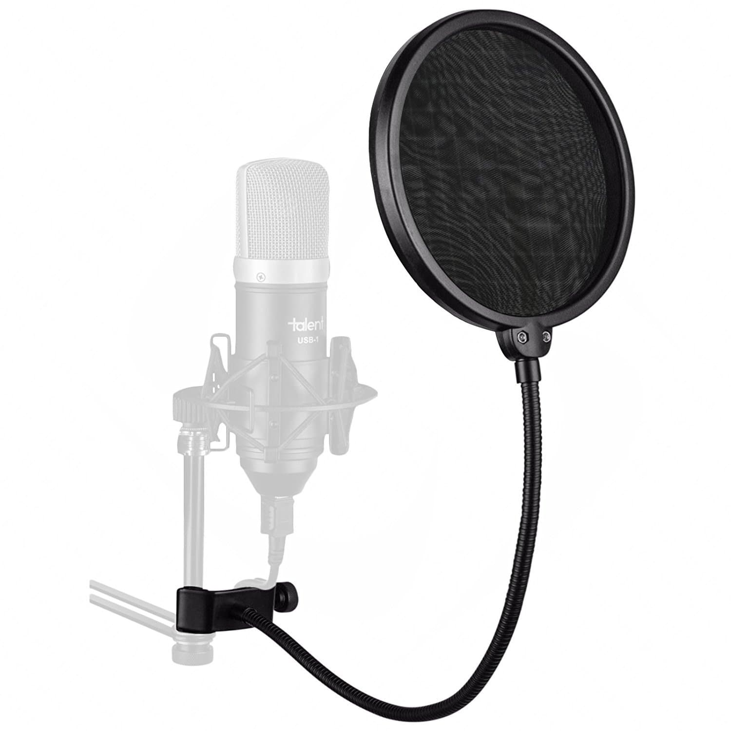 Juarez Pf-100 6-Inch Studio Microphone Pop Filter Shield Mask, Double Mesh Wind Screen With 360° Flexible Gooseneck And Quick Mount Or Release Clamp