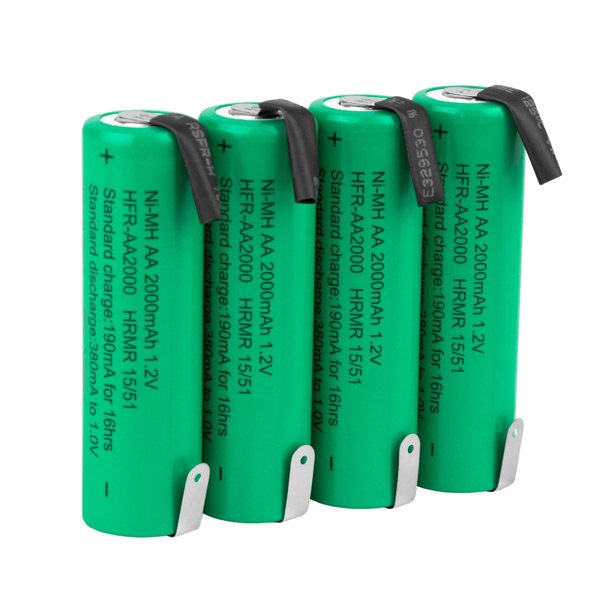 Tenergy AA 1.2V NiMH 2000mAh Flat Top Rechargeable AA Batteries with Tabs, 4 Pack
