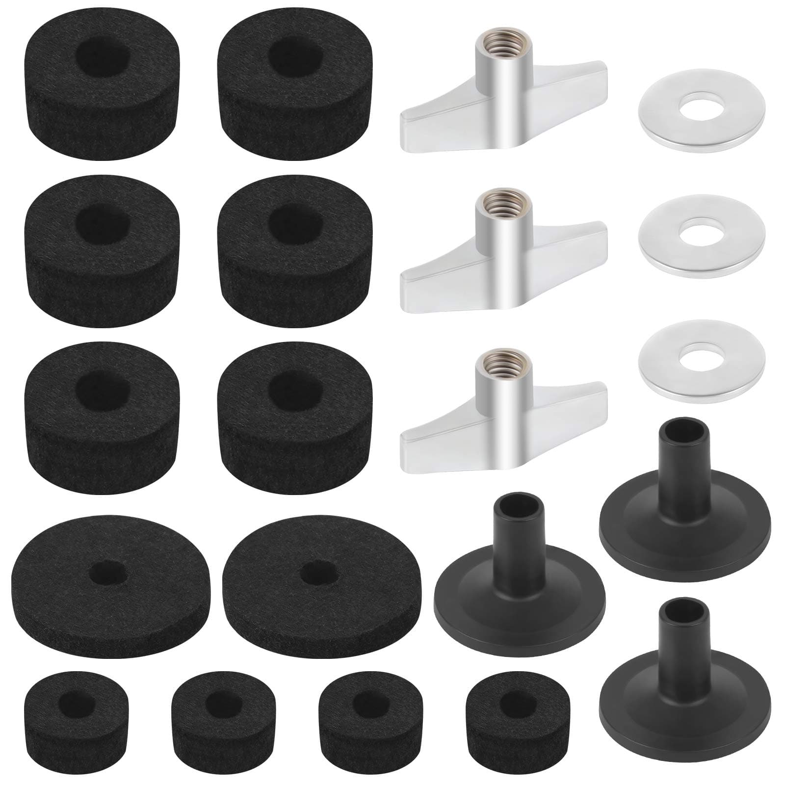 21 Pieces Cymbal Accessories, Drum Kit Accessories Set include Cymbal Felts, Cymbal Sleeves with Base, Cymbal Wing Nuts and Cymbal Washer
