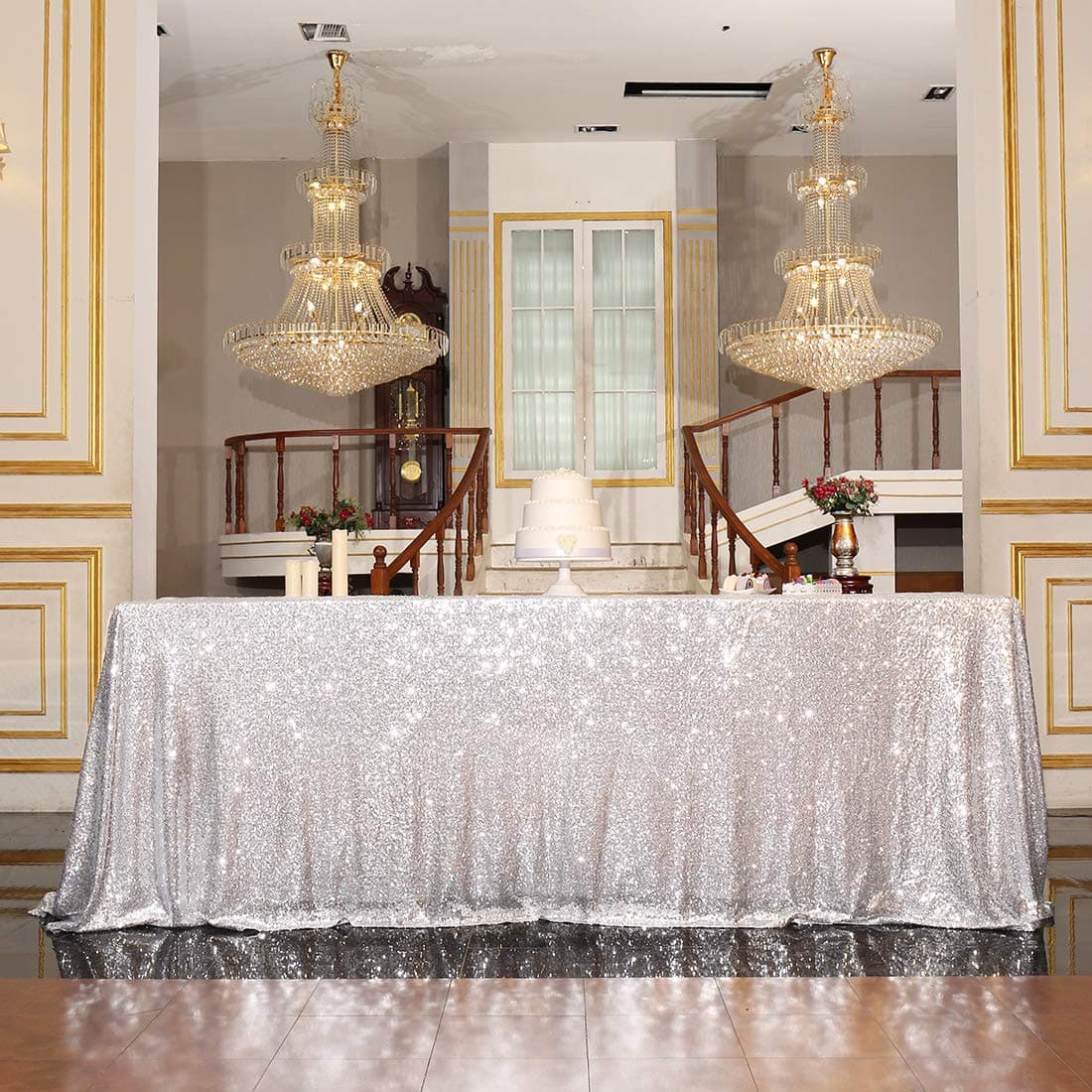 PartyDelight Silver Sequin Tablecloth Rectangle 60x120 Shimmer Table Cloths Sparkle Glitter Decorations