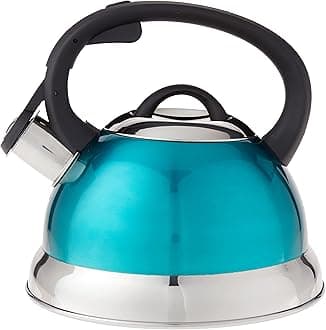Mr. Coffee Flintshire Stainless Steel Whistling Tea Kettle W/Nylon Handle, 1.75-Quart, Metallic Teal Green