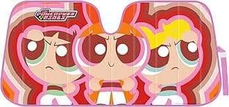 The Powerpuff Girls Car Windshield Sun Shade, Officially Licensed Accordion Style Sunshade for Car Window, Cute Cartoon Car Sun Shade Windshield for Front Window