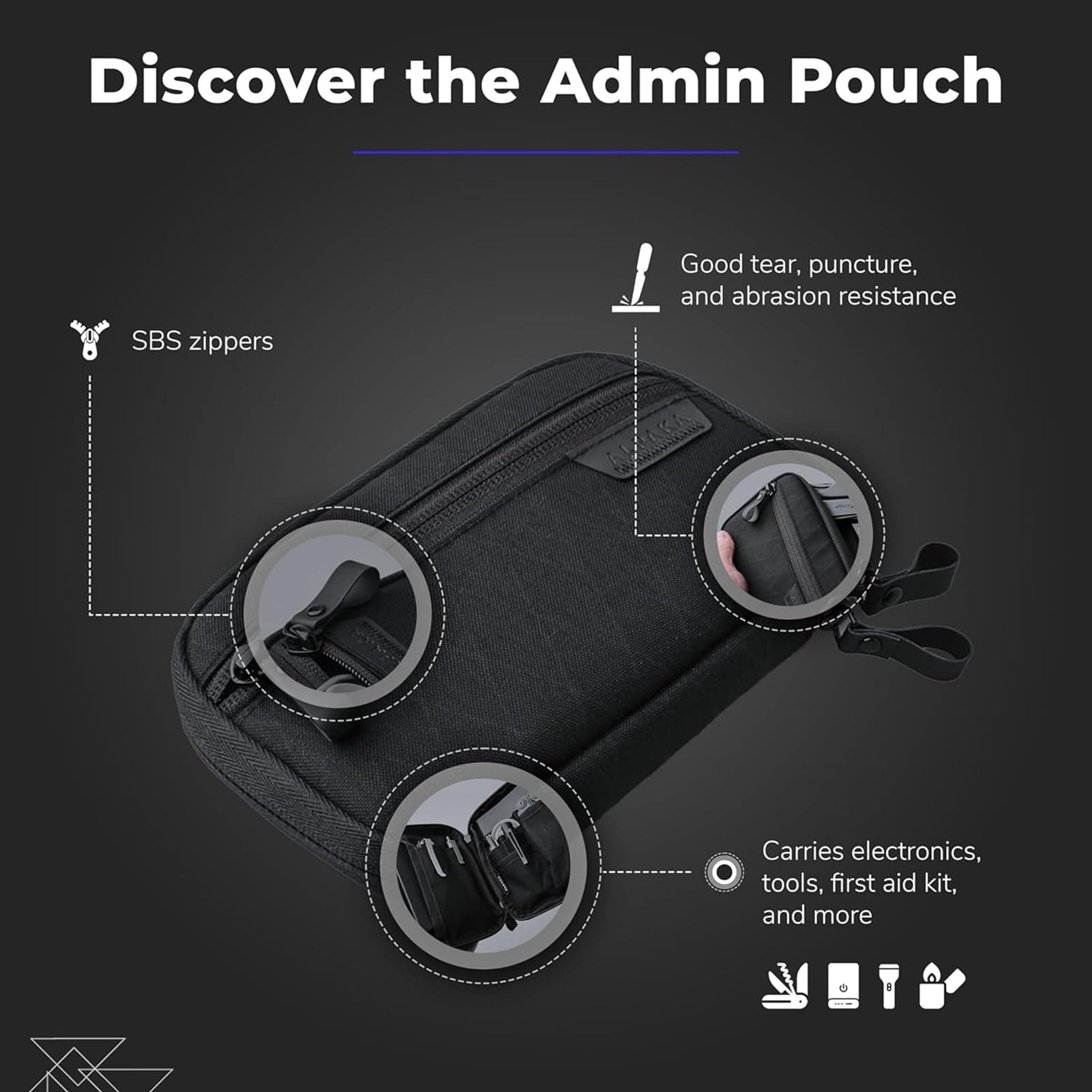 ALPAKA Admin Pouch Pro - EDC Pouch Organizer - Small EDC Tool Pocket for Men with YKK Zipper, Weatherproof Tool Sheath for Gears, Electronics, Cables, Travel Accessories (Black-VX42)