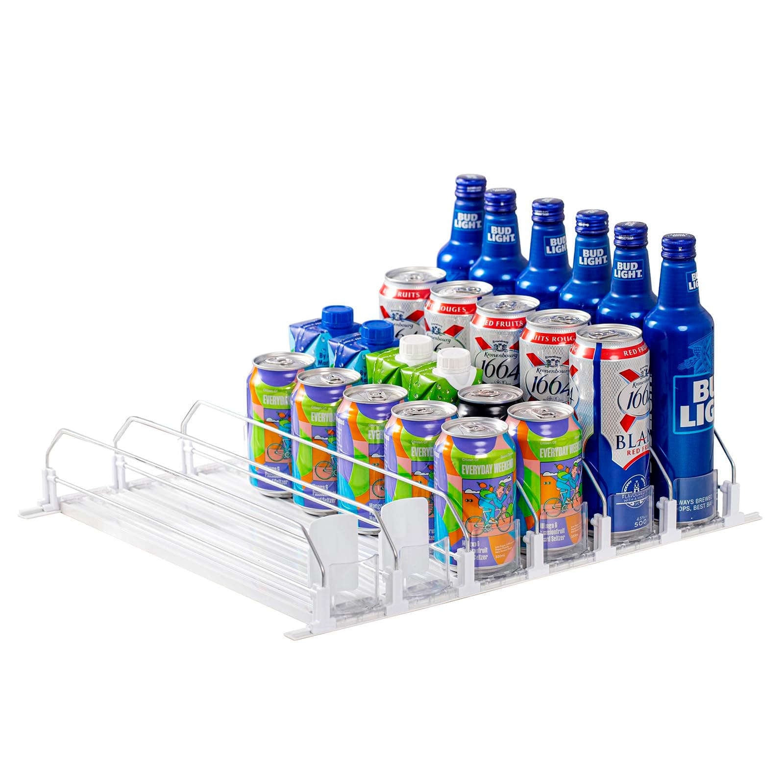 RULA Drink Organizer for Fridge, Width Adjustable Beverage Pusher Glide, Soda Can Dispenser for Refrigerator - Holds up to 30 Cans (15" D, 6 Rows)
